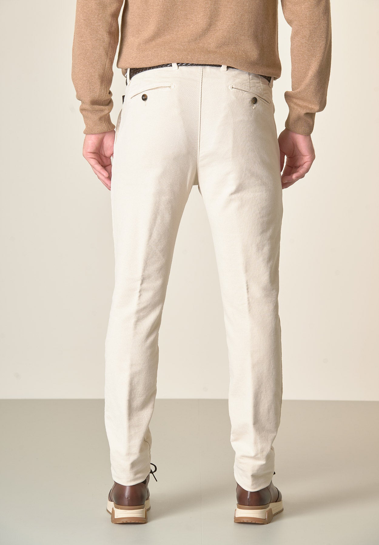 Pantalone gesso fustagno jacquard cotone slim fit-Angelico