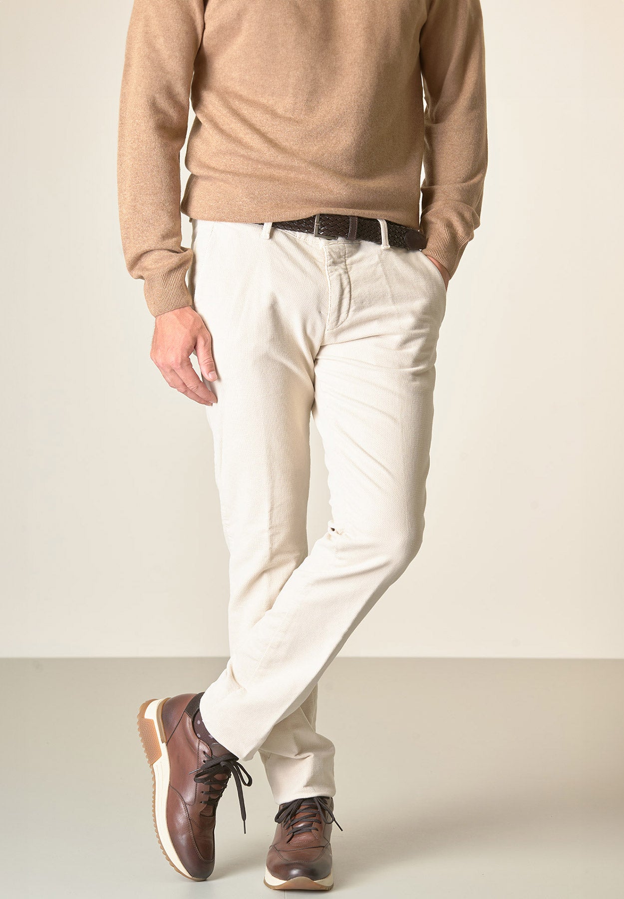 Pantalone gesso fustagno jacquard cotone slim fit-Angelico