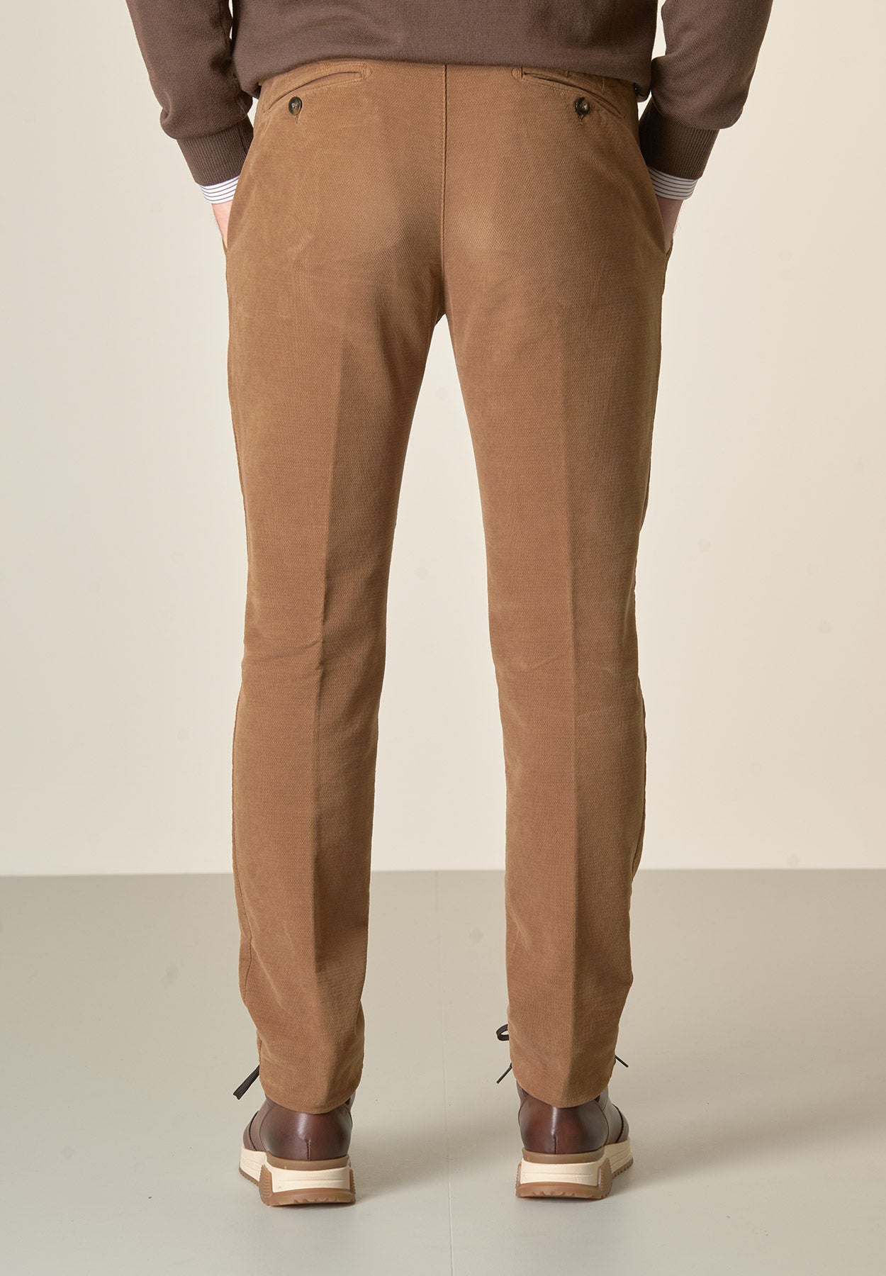 Pantalone cammello fustagno jacquard cotone slim fit Angelico