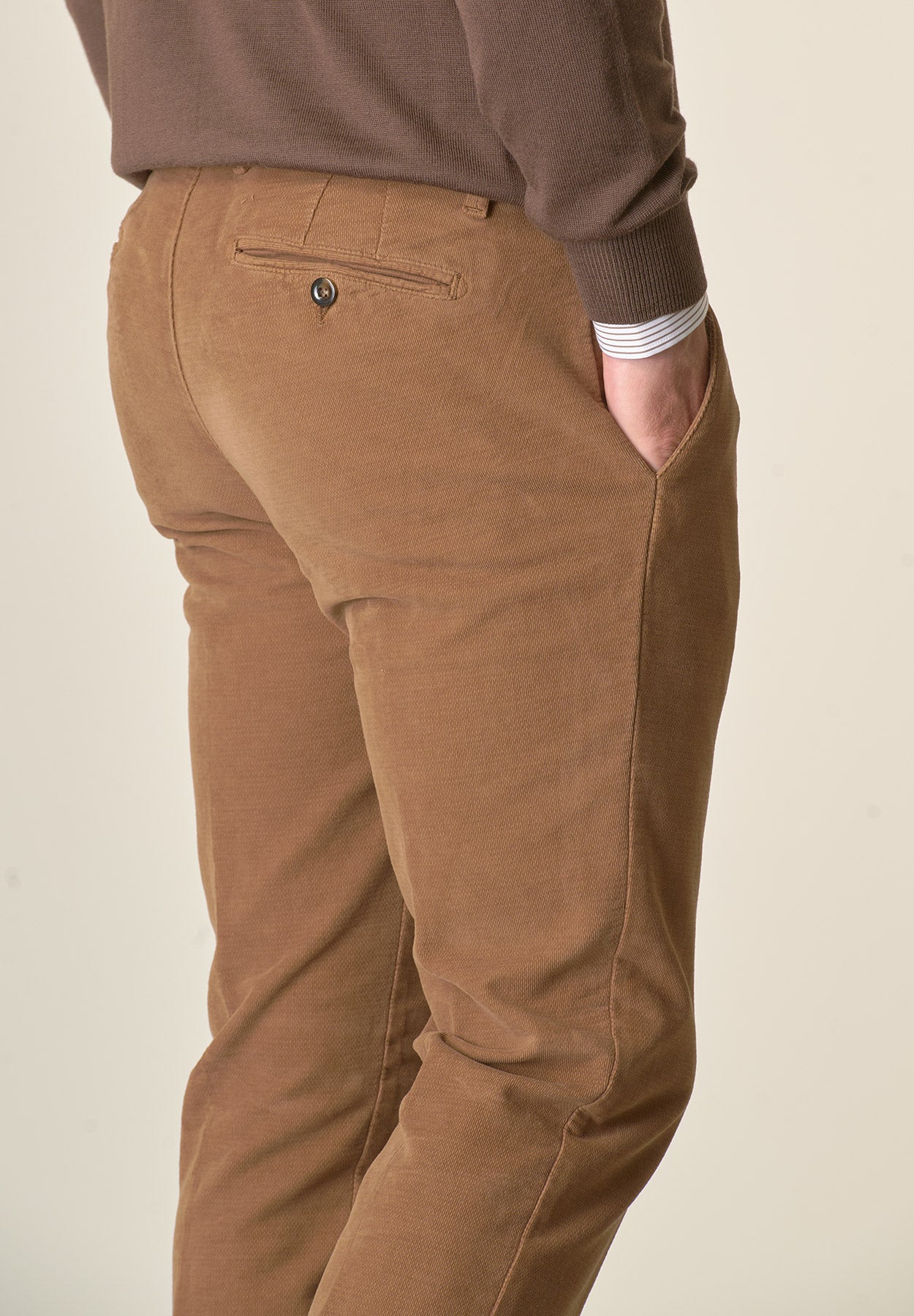 Pantalone cammello fustagno jacquard cotone slim fit Angelico