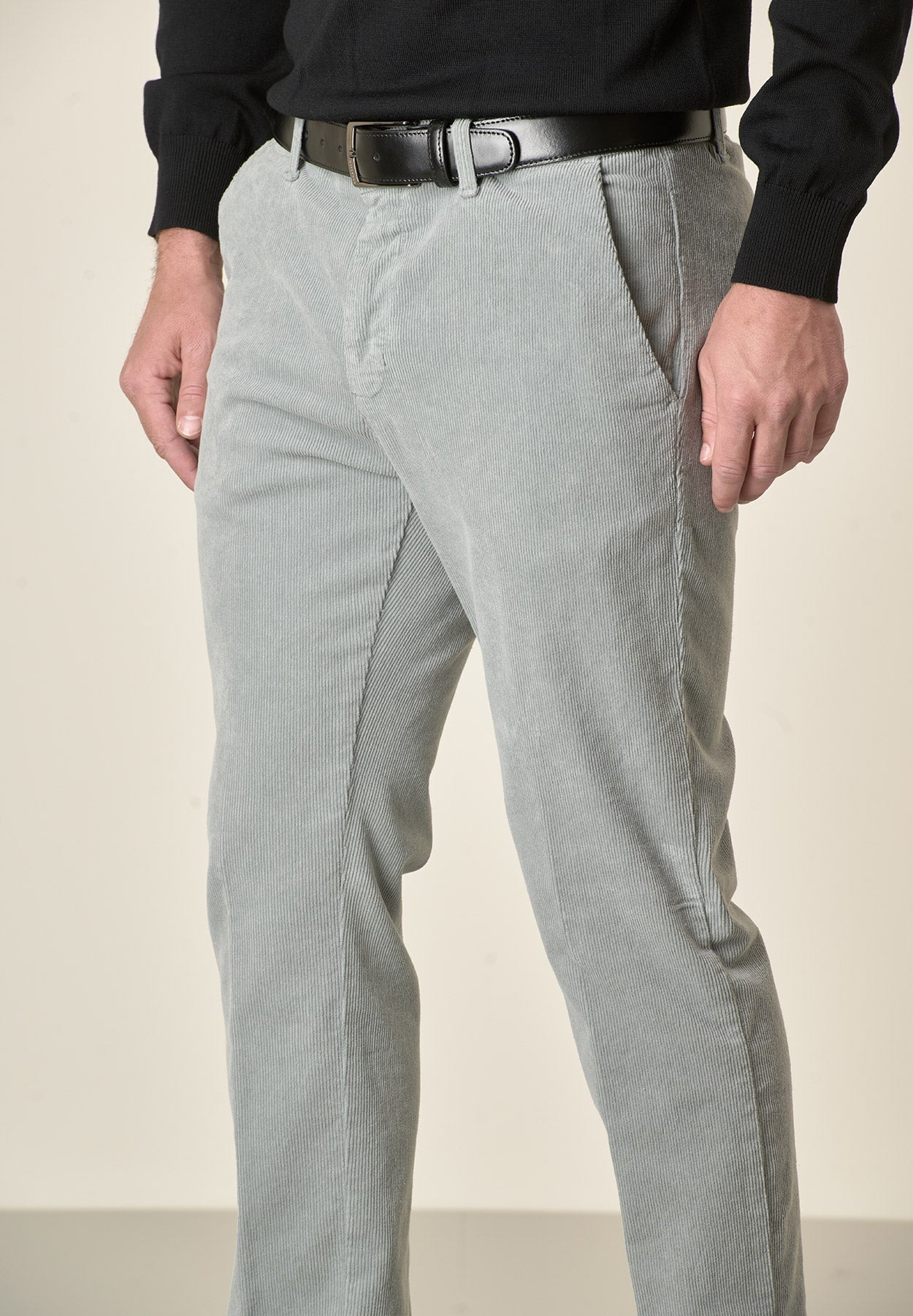 Pantalone grigio perla velluto cotone stretch slim fit-Angelico