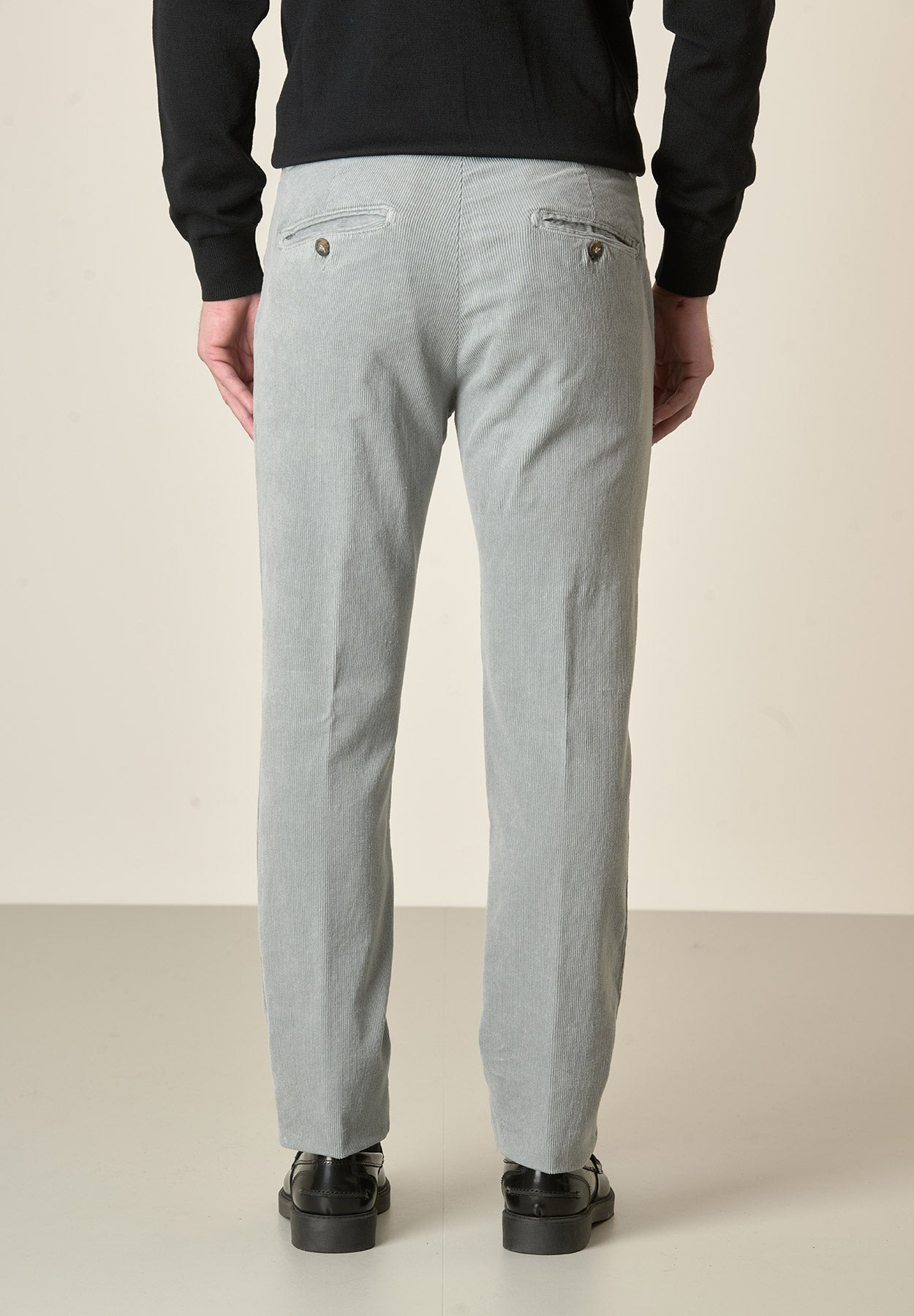 Pantalone grigio perla velluto cotone stretch slim fit-Angelico