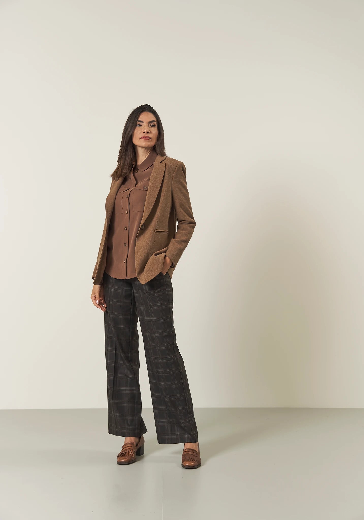 Pantalone marroni beige Galles ampi