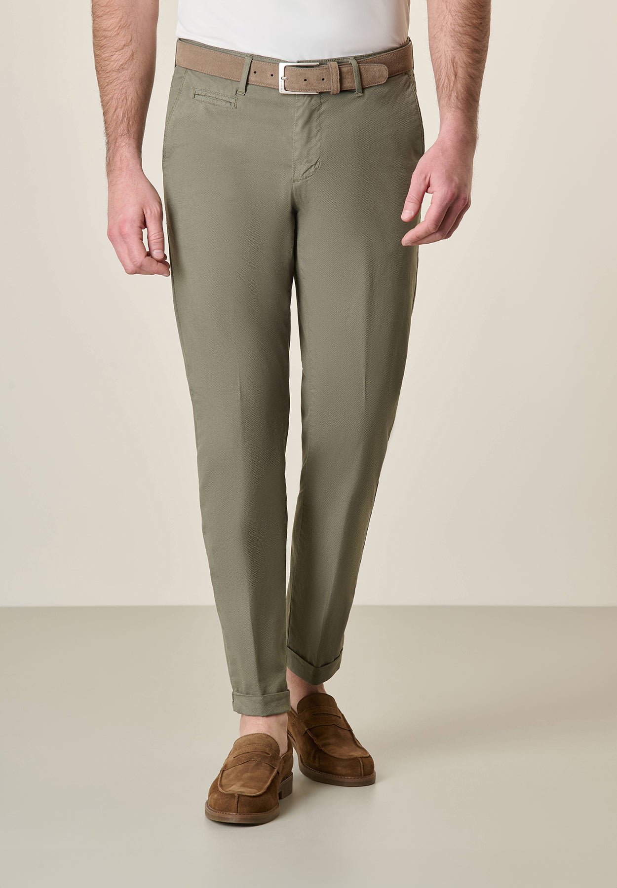 Pantalone verde salvia armaturato cotone stretch slim fit