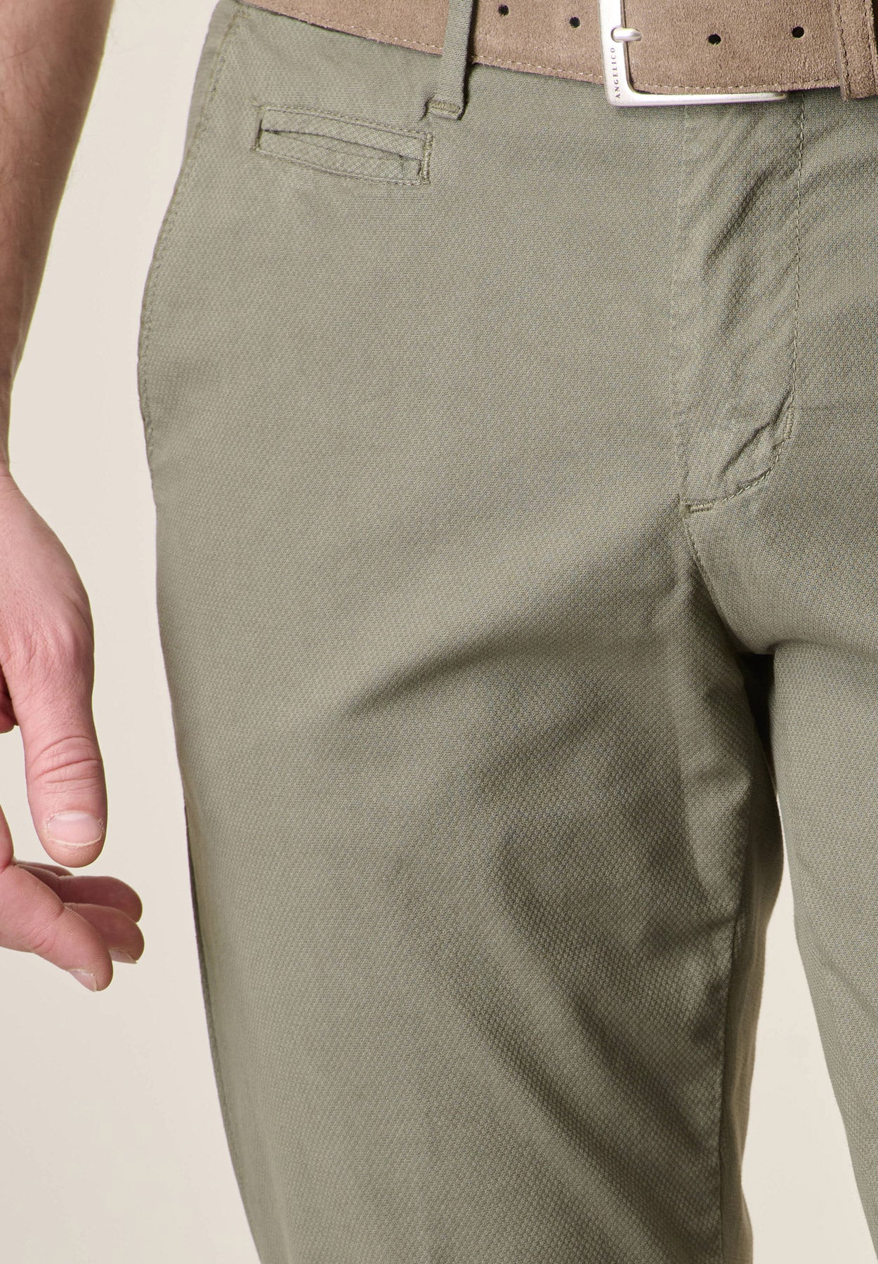 Pantalone verde salvia armaturato cotone stretch slim fit
