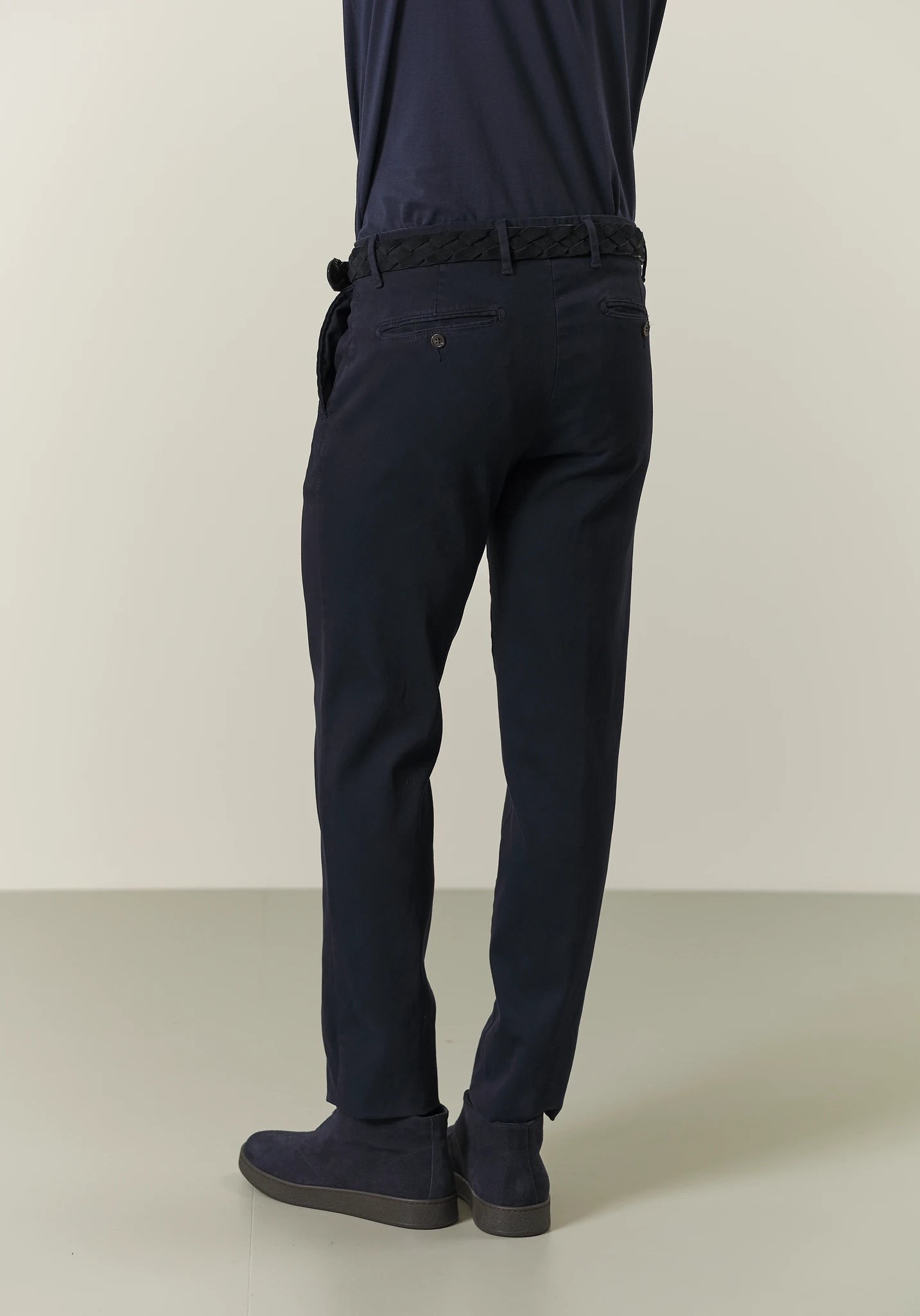 Pantalone blu microstruttura cotone stretch regular fit
