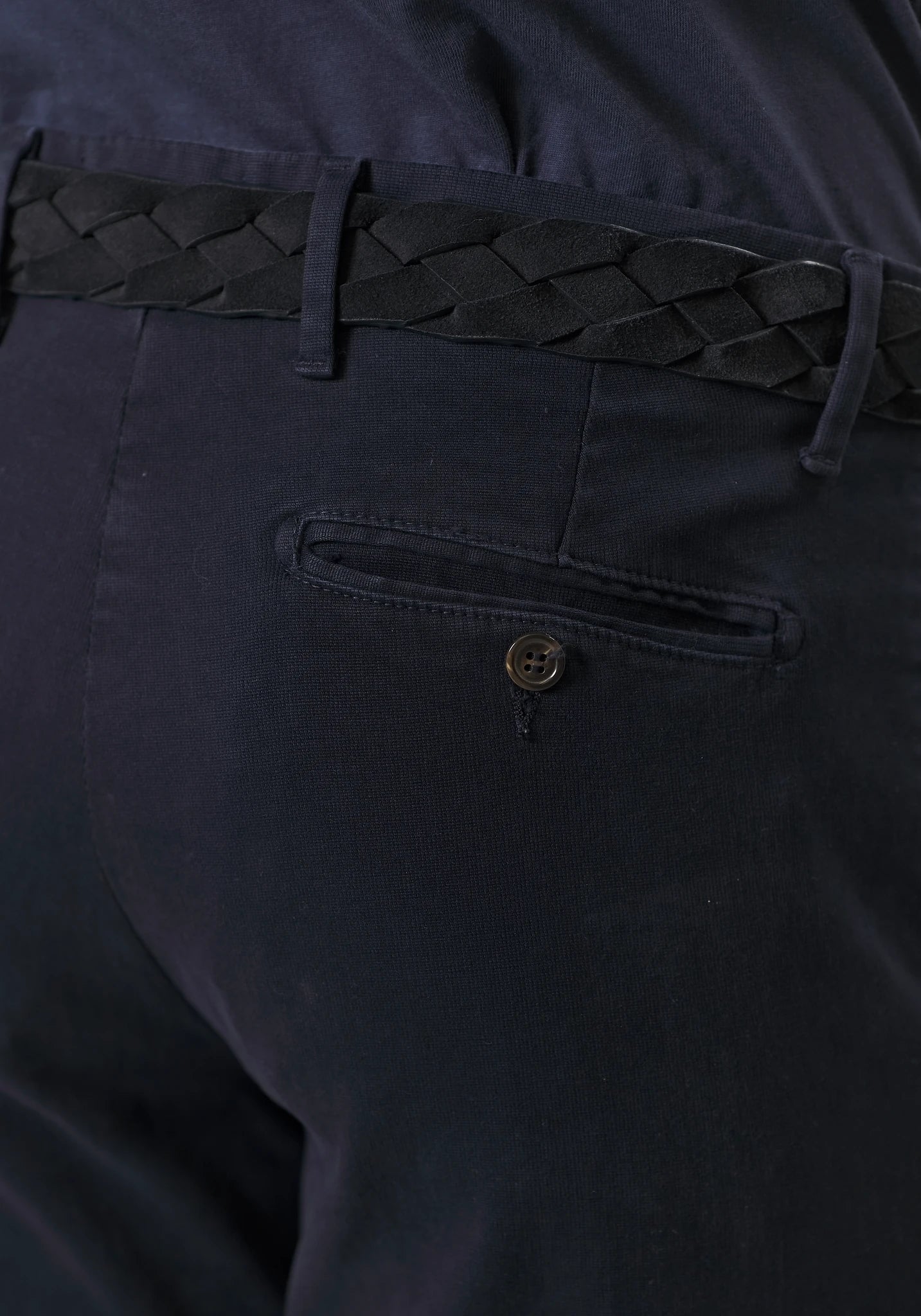 Pantalone blu microstruttura cotone stretch regular fit