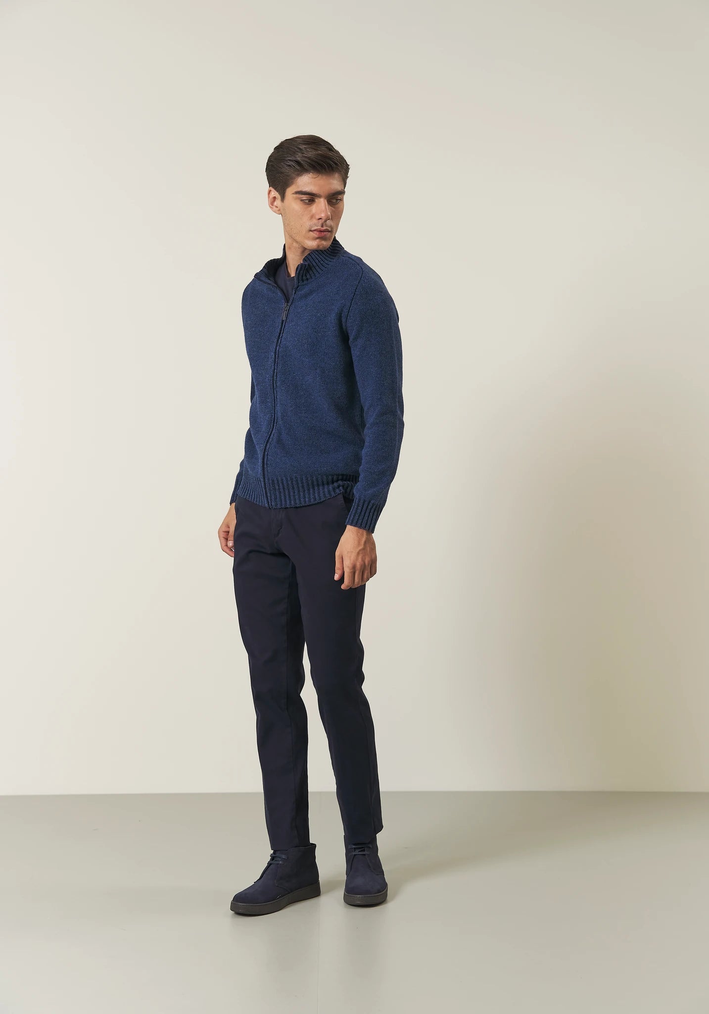 Pantalone blu microstruttura cotone stretch regular fit