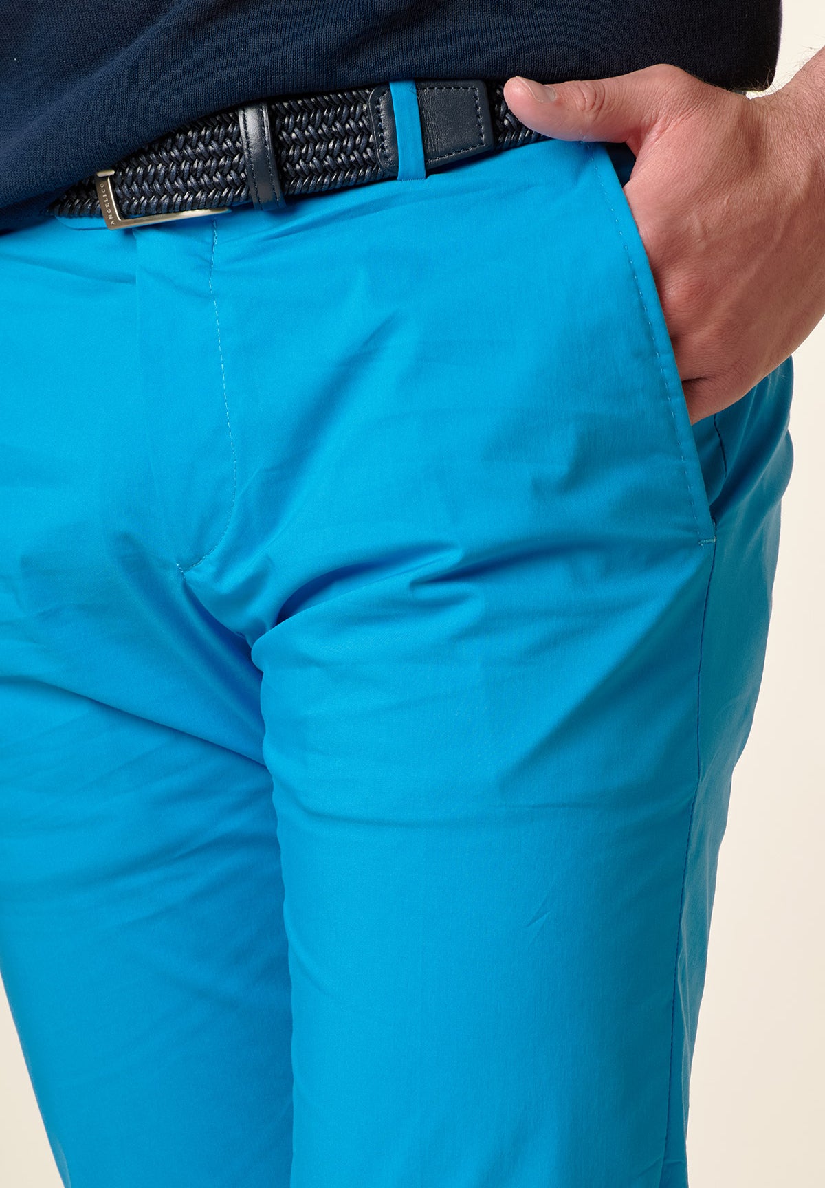 Pantalone turchese cotone tecnico risvolto slim fit-Angelico