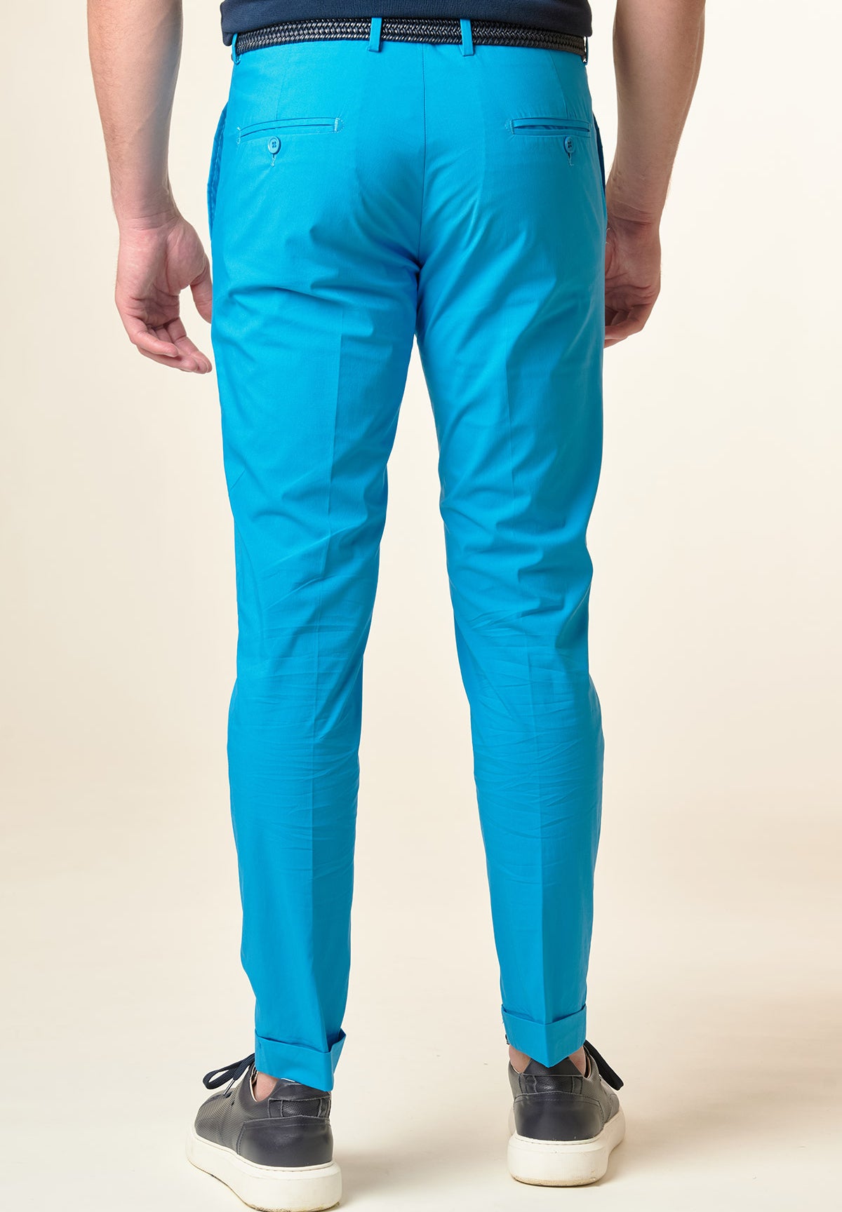 Pantalone turchese cotone tecnico risvolto slim fit-Angelico