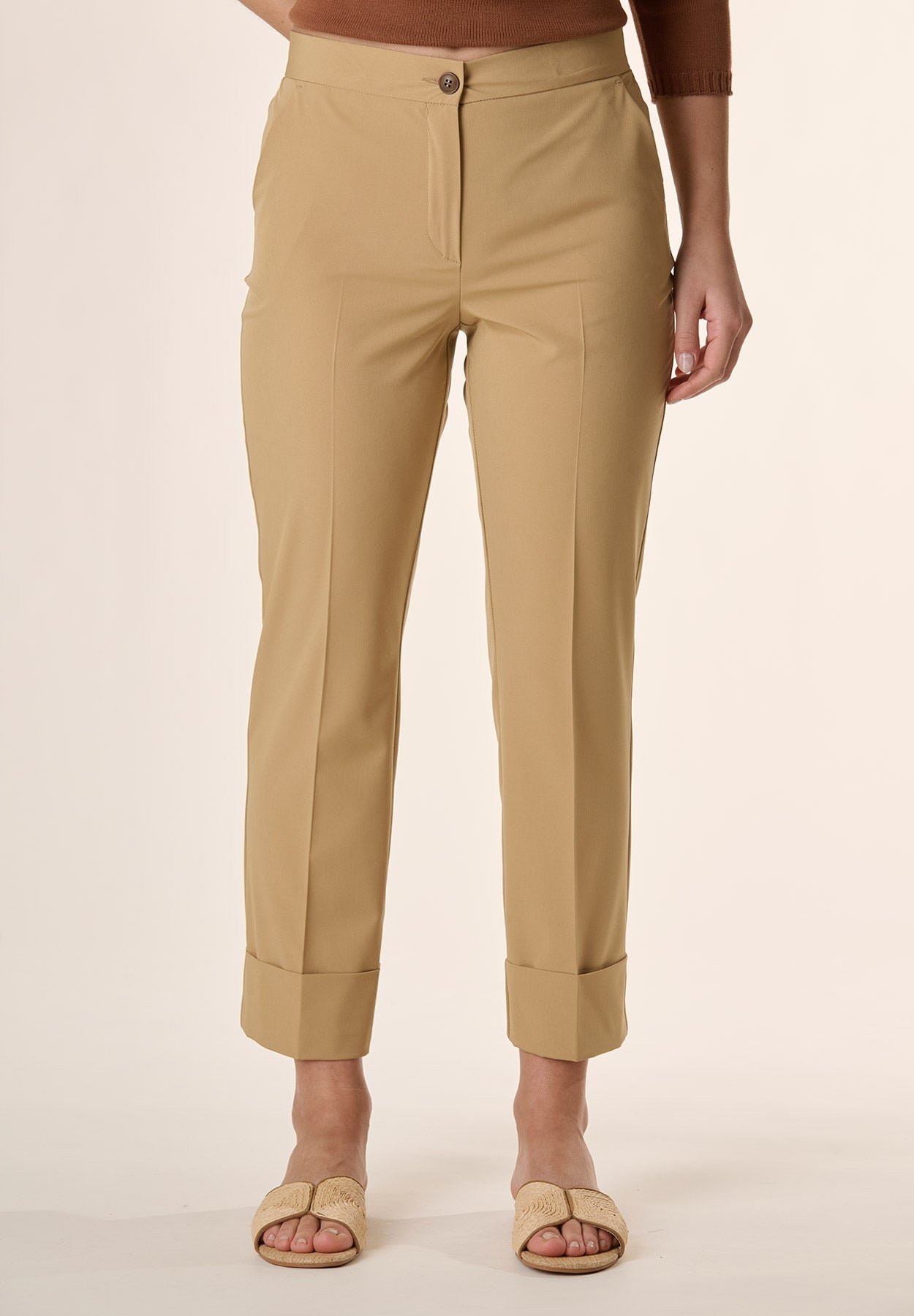 Pantalone cammello con risvolto-Angelico