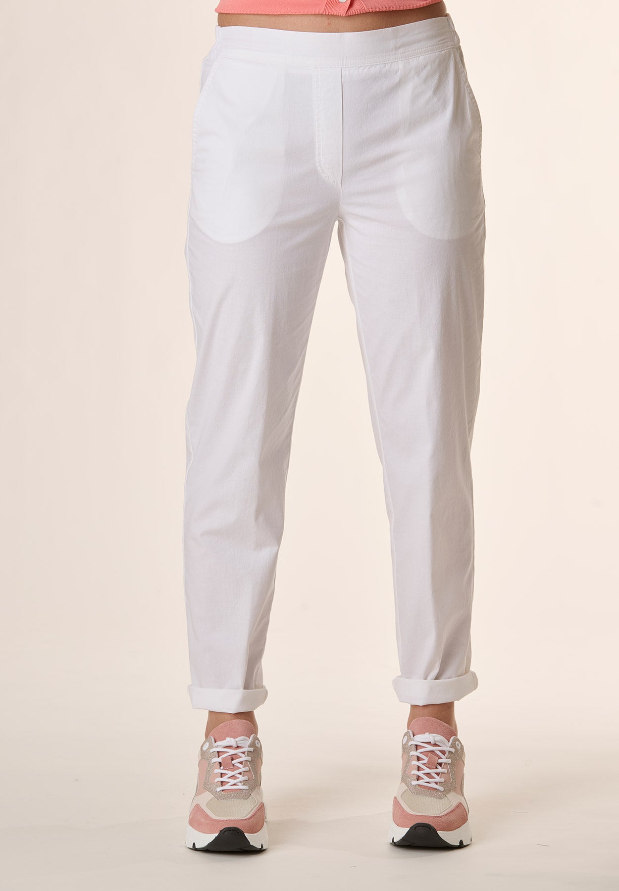 Weiße Stretch-Baumwollhose mit elastischem Bund Angelico 1