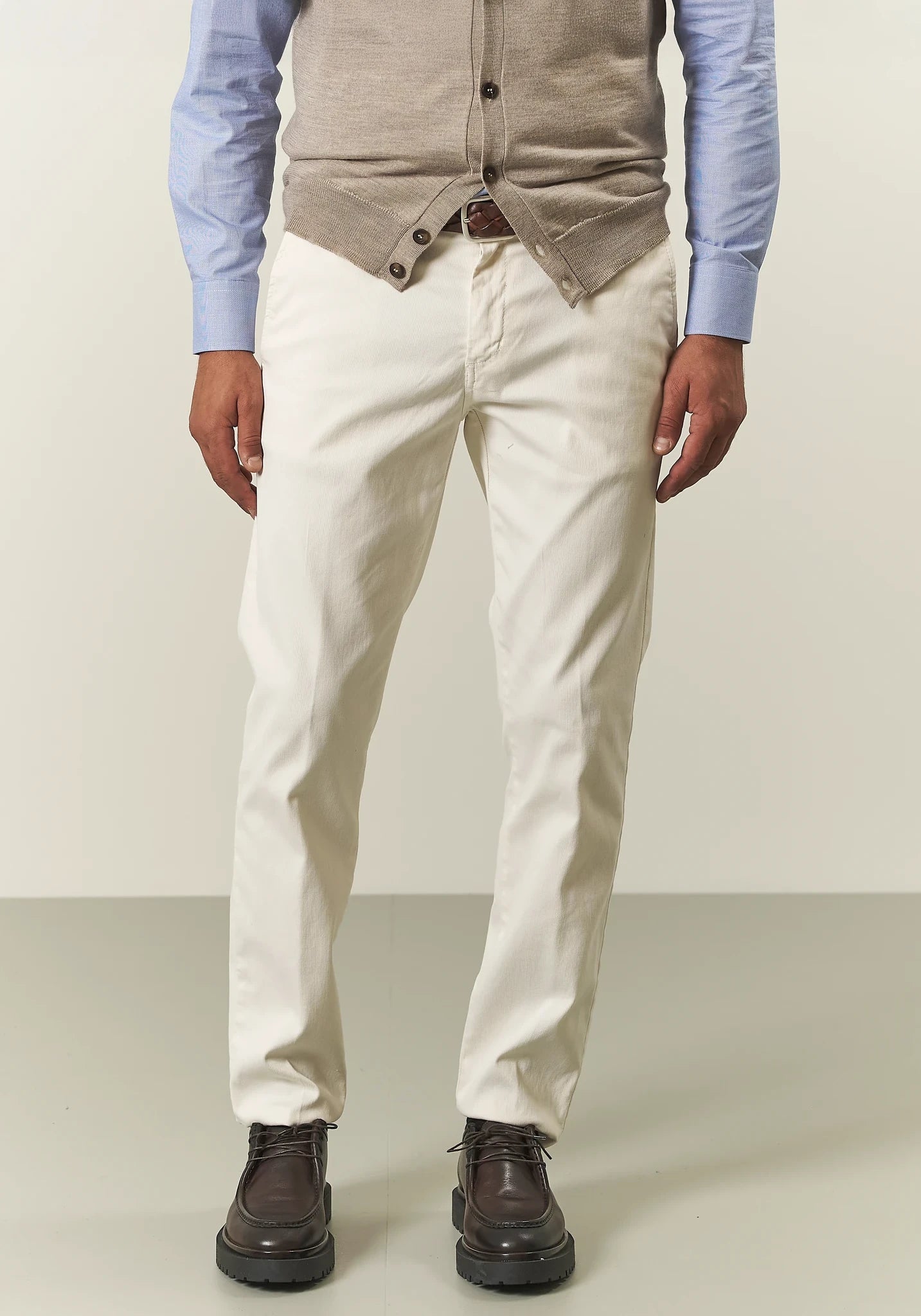 Pantalone panna microstruttura cotone stretch slim fit