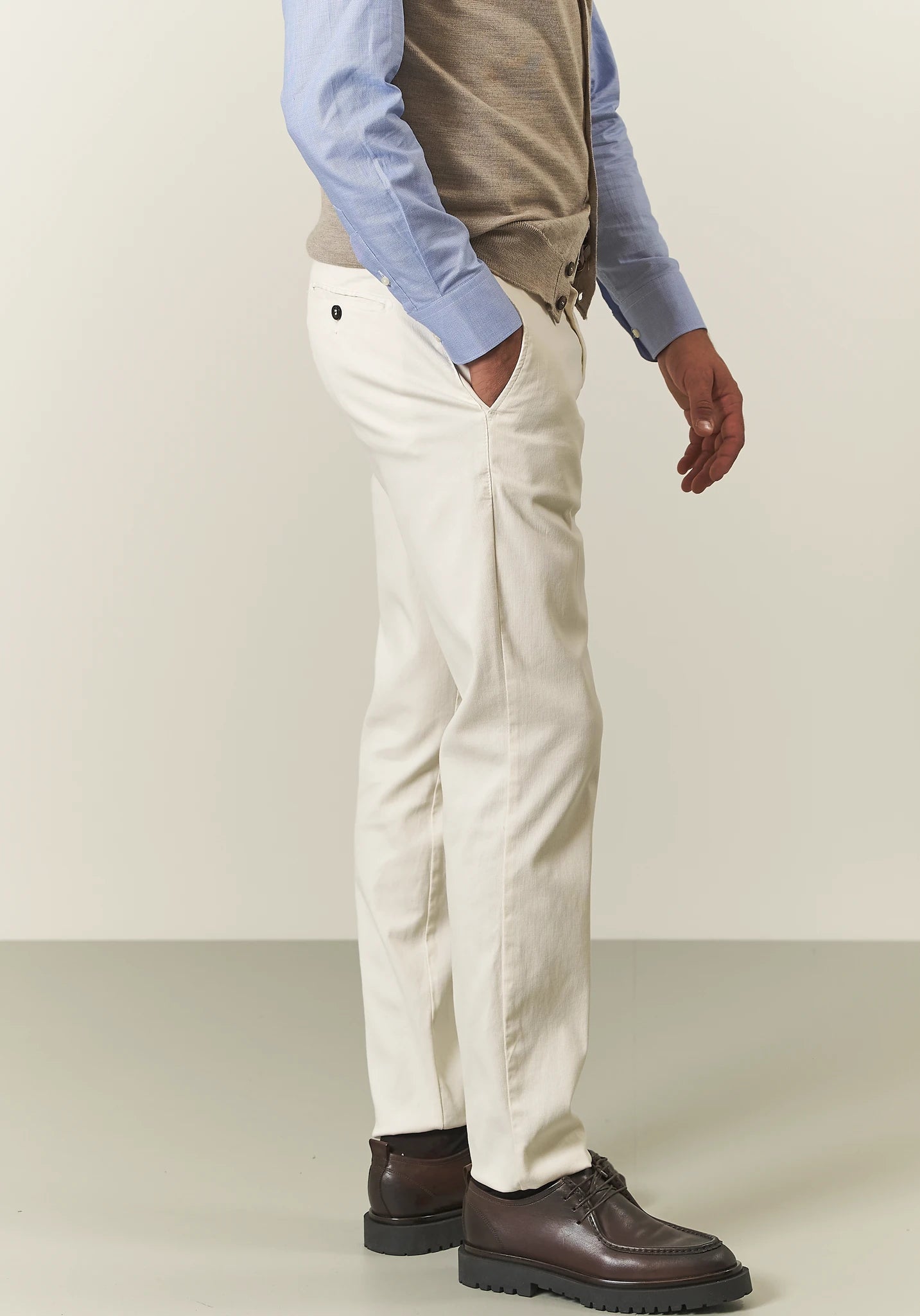 Pantalone panna microstruttura cotone stretch slim fit