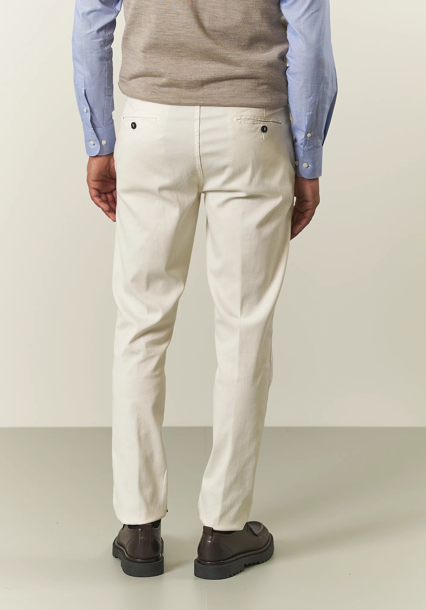 Pantalone panna microstruttura cotone stretch slim fit