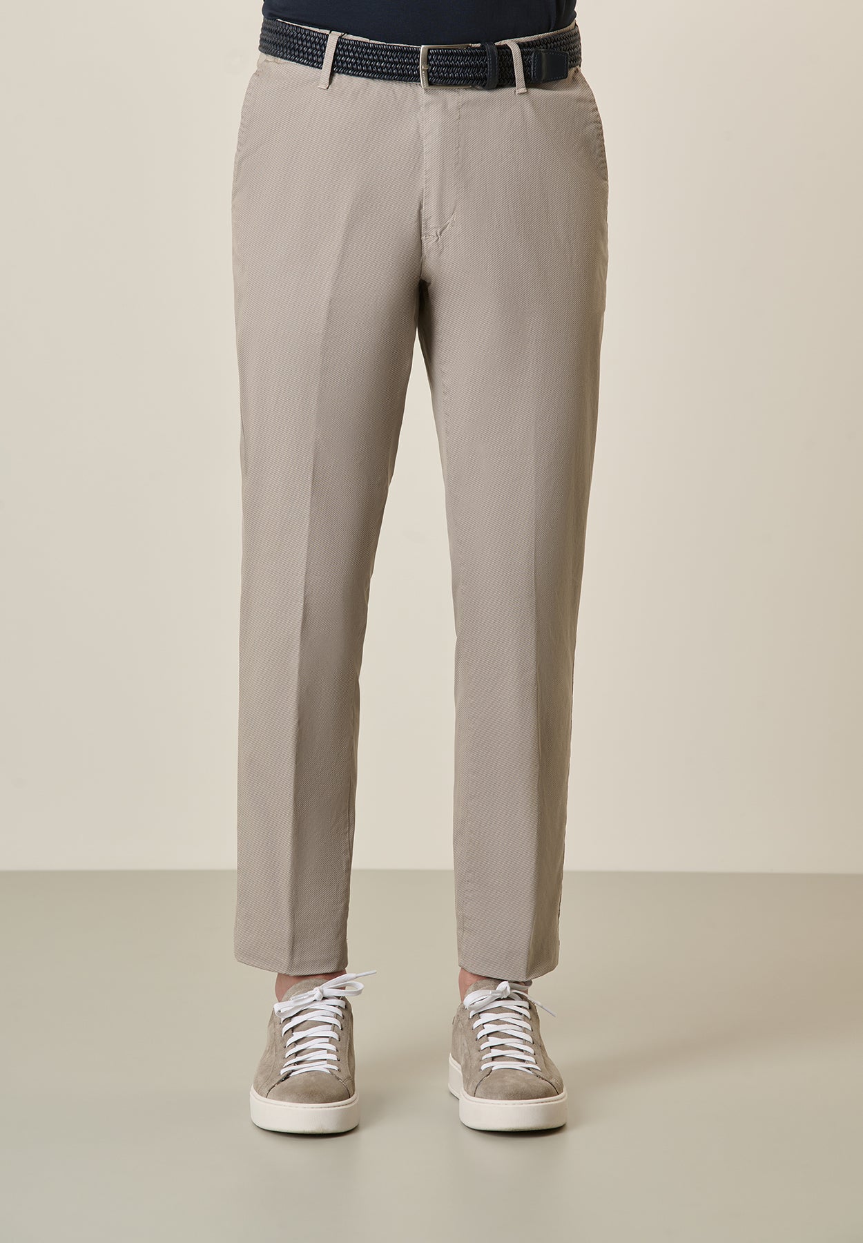 Pantalone beige riga diagonale cotone stretch regular fit