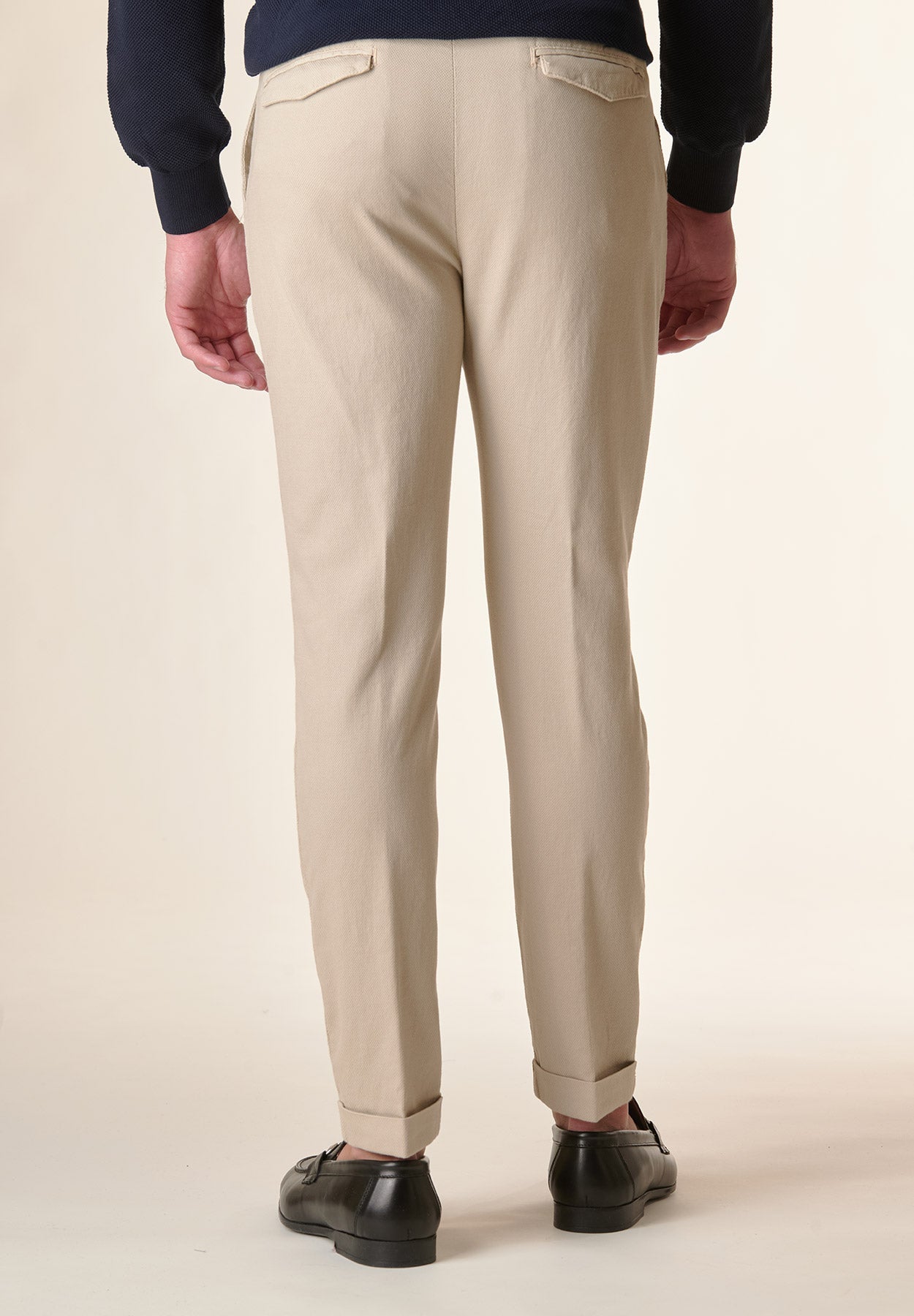 Pantalone sabbia armatura risvolto e pinces cotone slim fit-Angelico