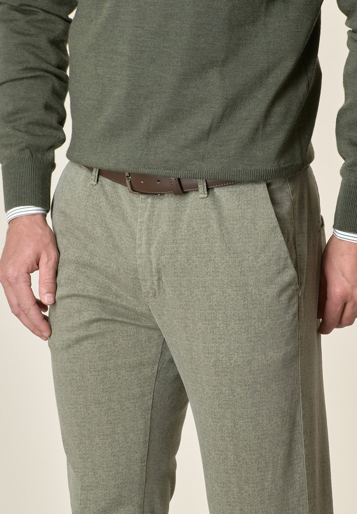 Sage green trousers with wool effect, stretch cotton, slim fit Angelico 2