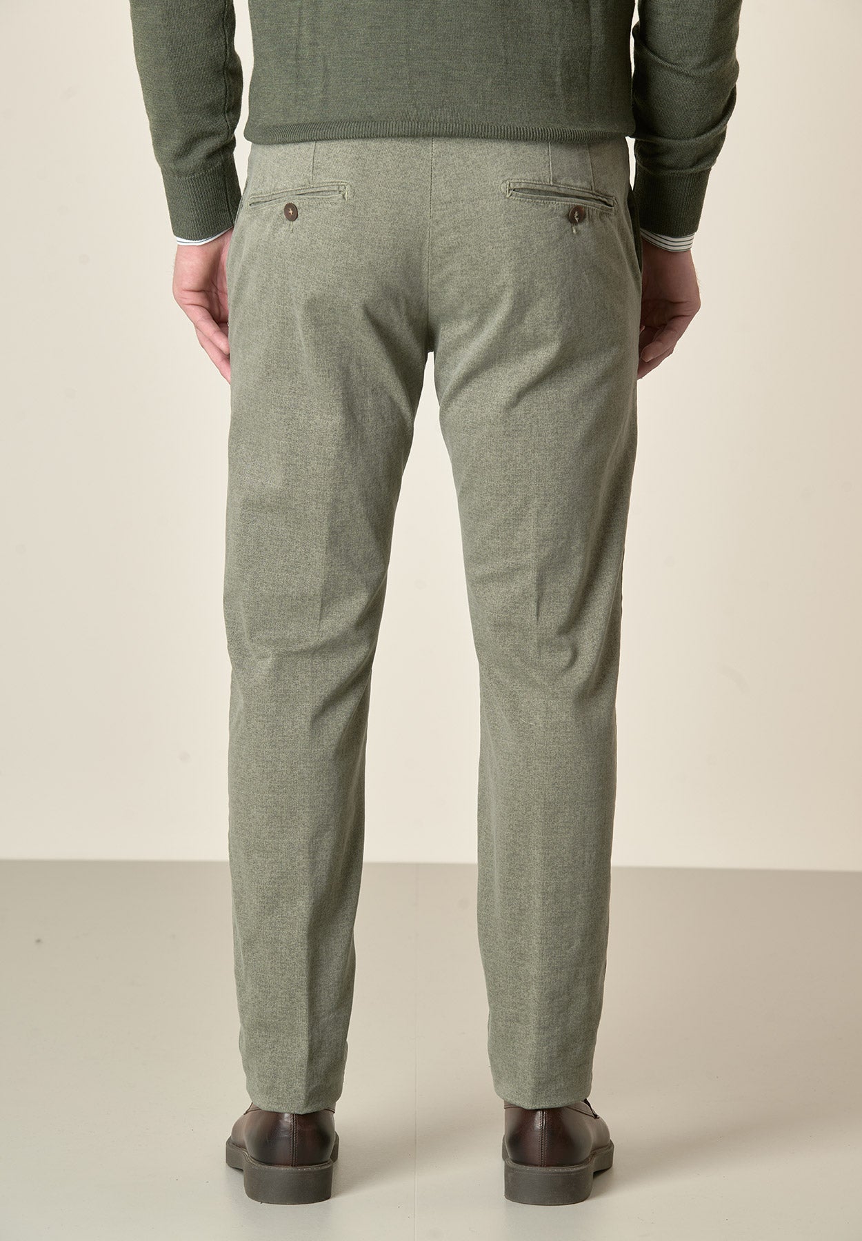Pantalone verde salvia effetto lana cotone stretch slim fit-Angelico