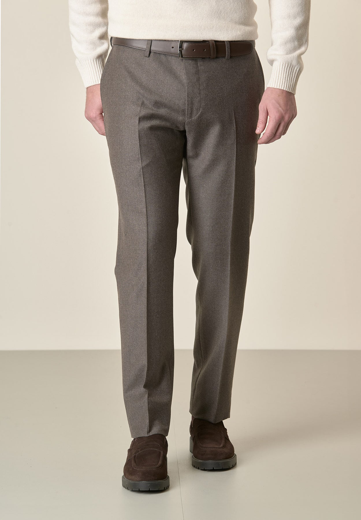 Pantalone marrone flanella lana vergine custom fit-Angelico