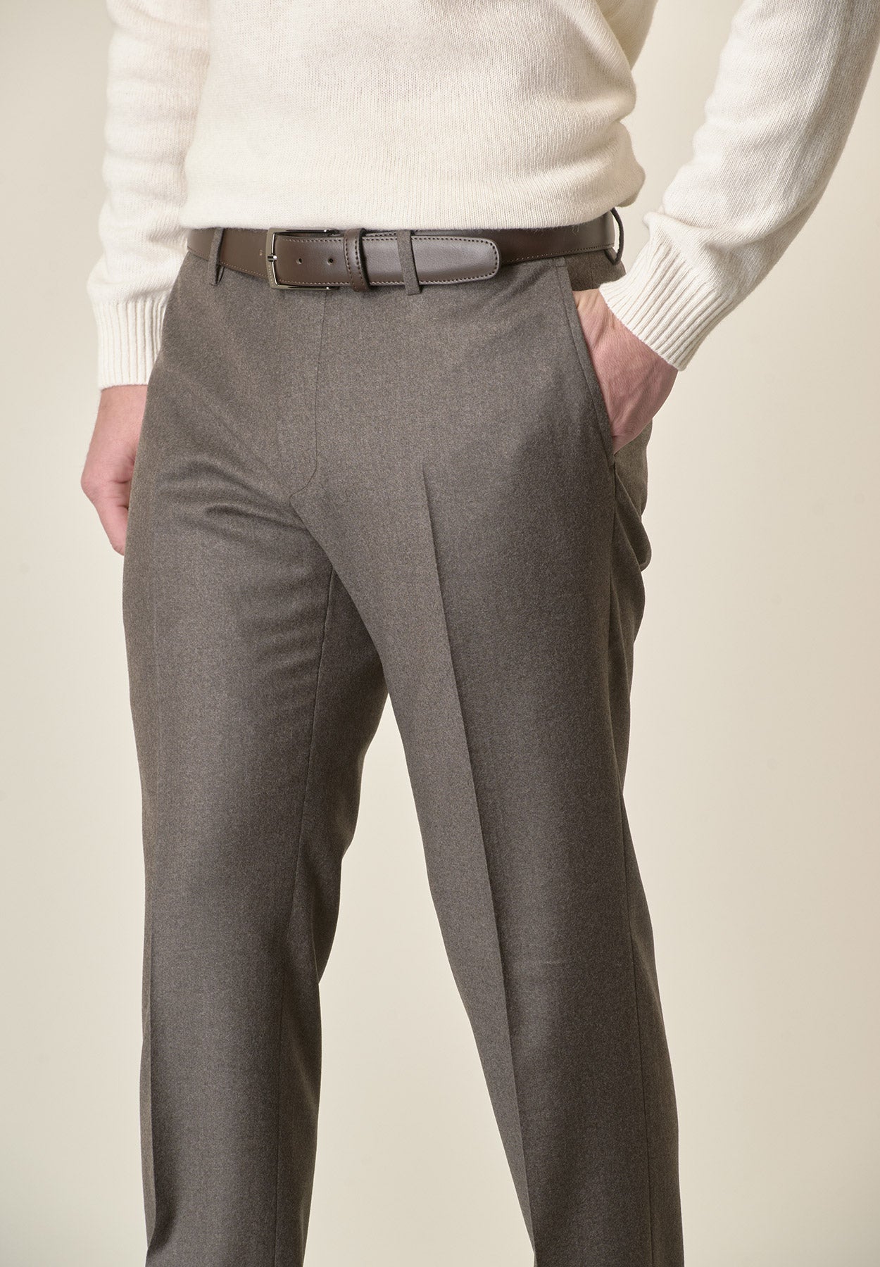 Pantalone marrone flanella lana vergine custom fit-Angelico
