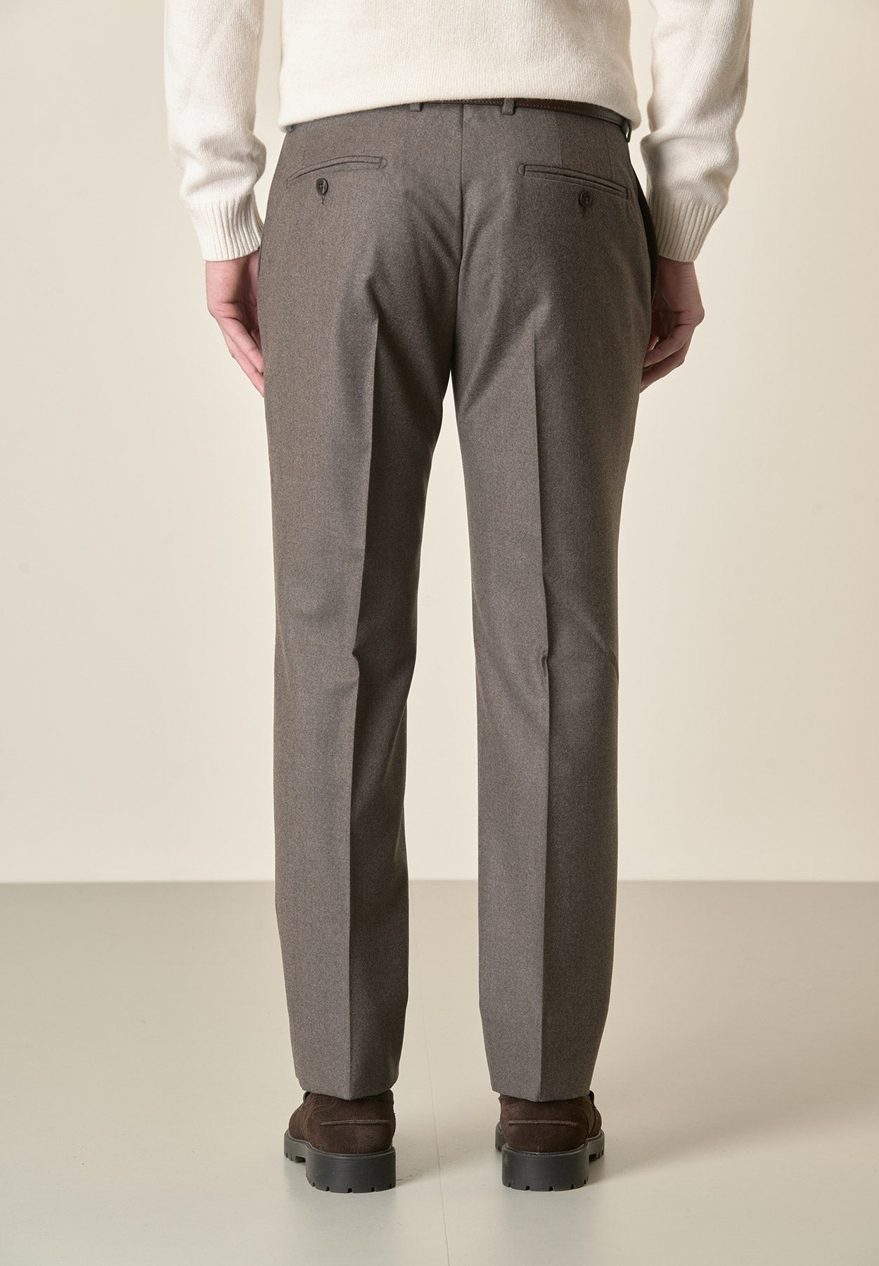 Pantalone marrone flanella lana vergine custom fit-Angelico