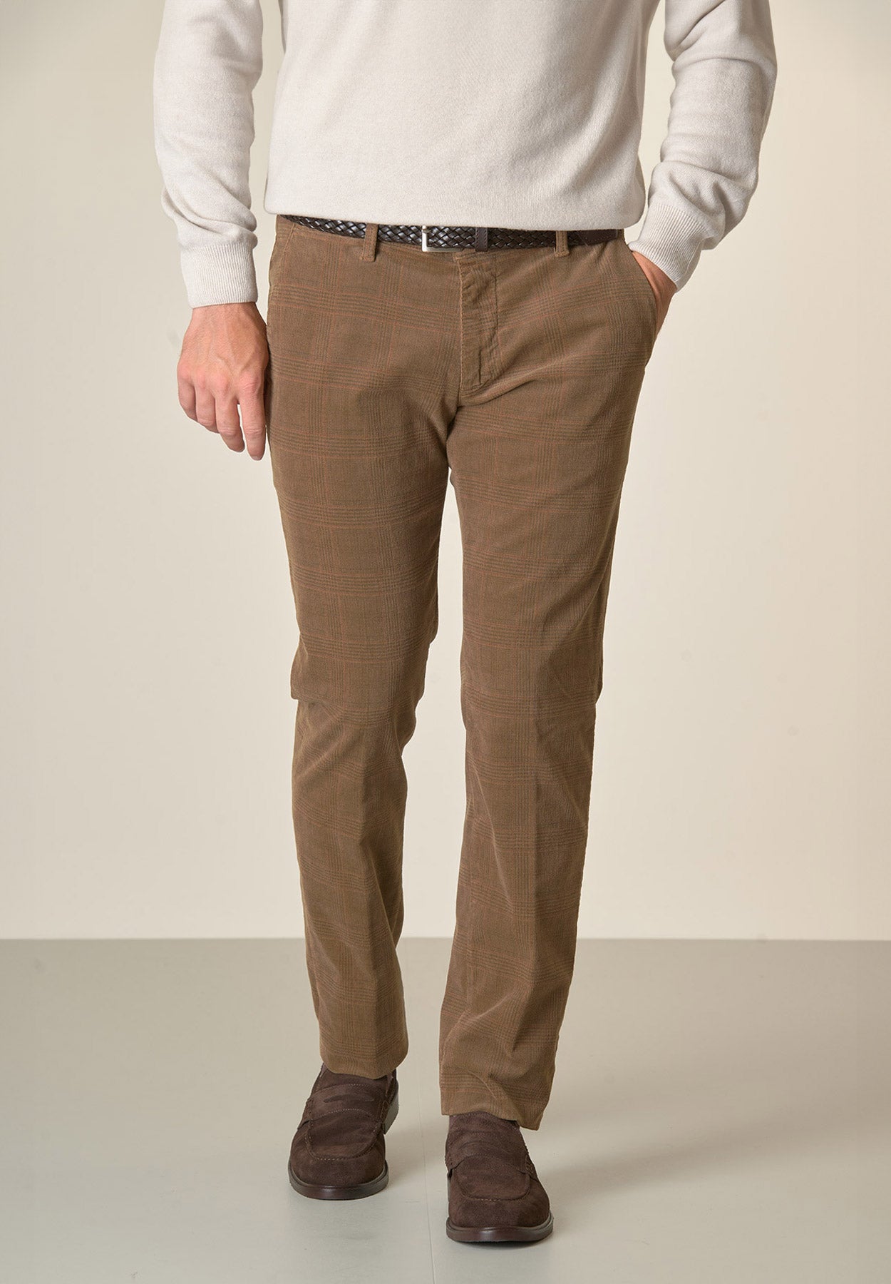 Pantalone bruciato fustagno Galles tinto capo slim fit-Angelico
