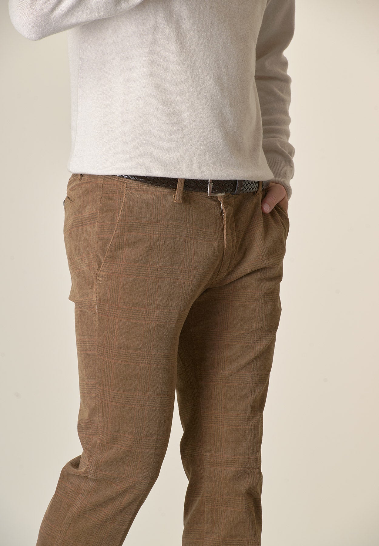 Pantalone bruciato fustagno Galles tinto capo slim fit-Angelico