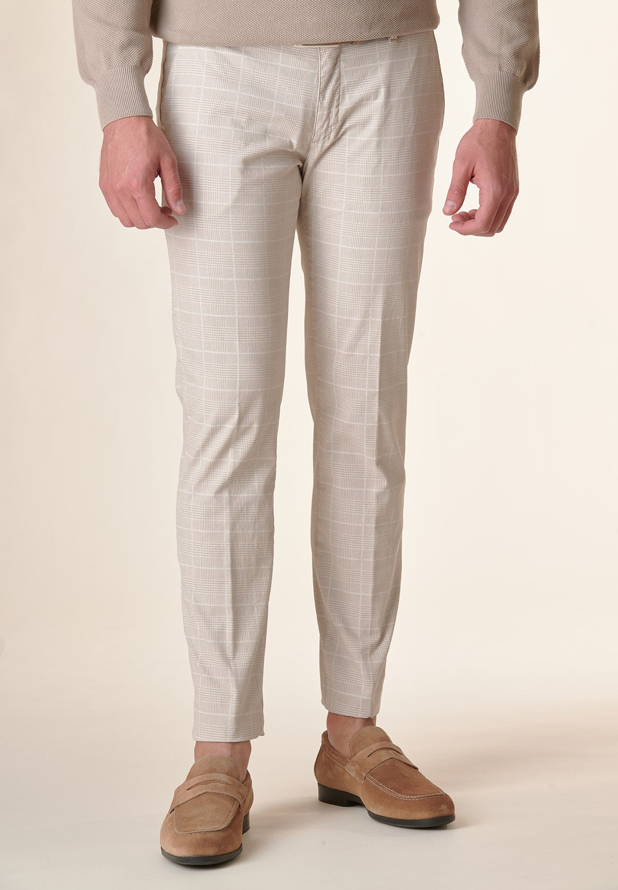 Pantalone gesso galles cotone stretch slim fit-Angelico