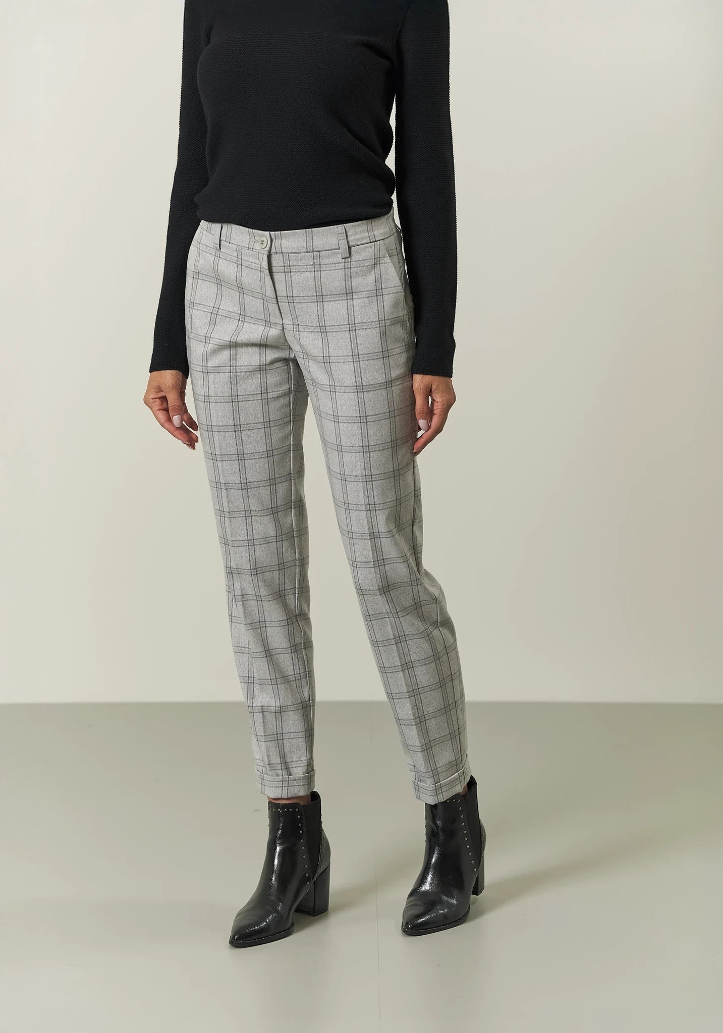 Pantalone grigio chiaro Galles con risvolto