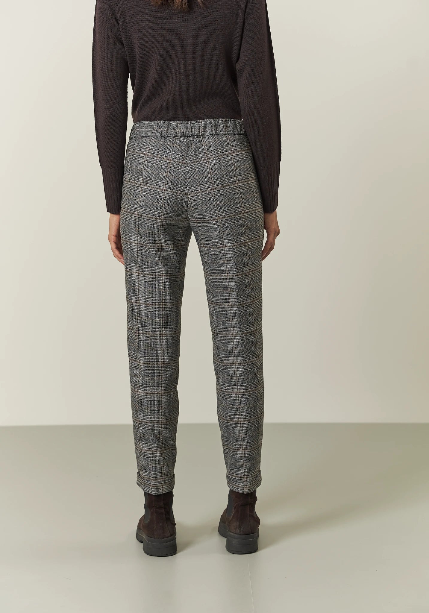 Pantalone grigio beige Galles con risvolto