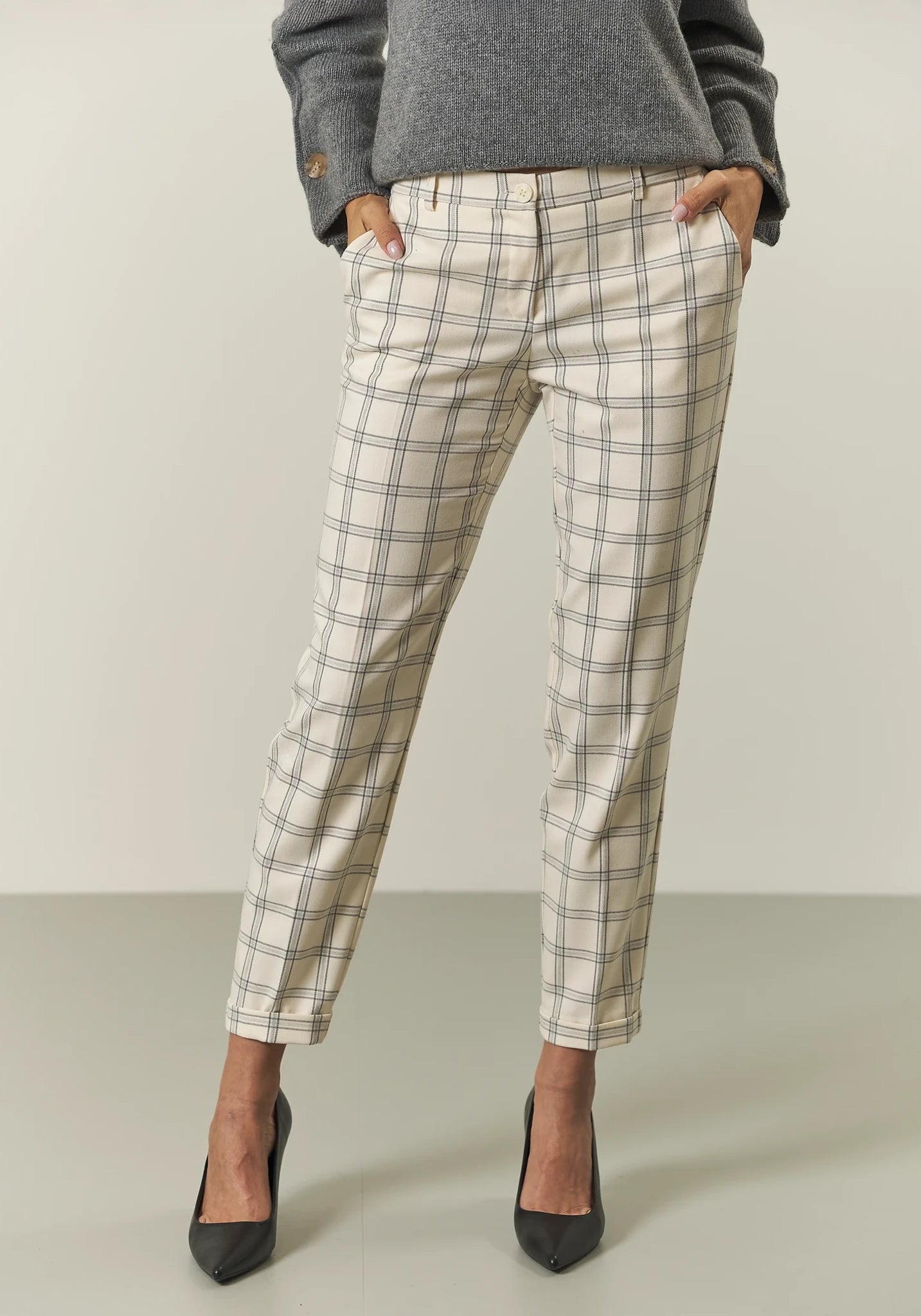 Pantalone panna Galles con risvolto