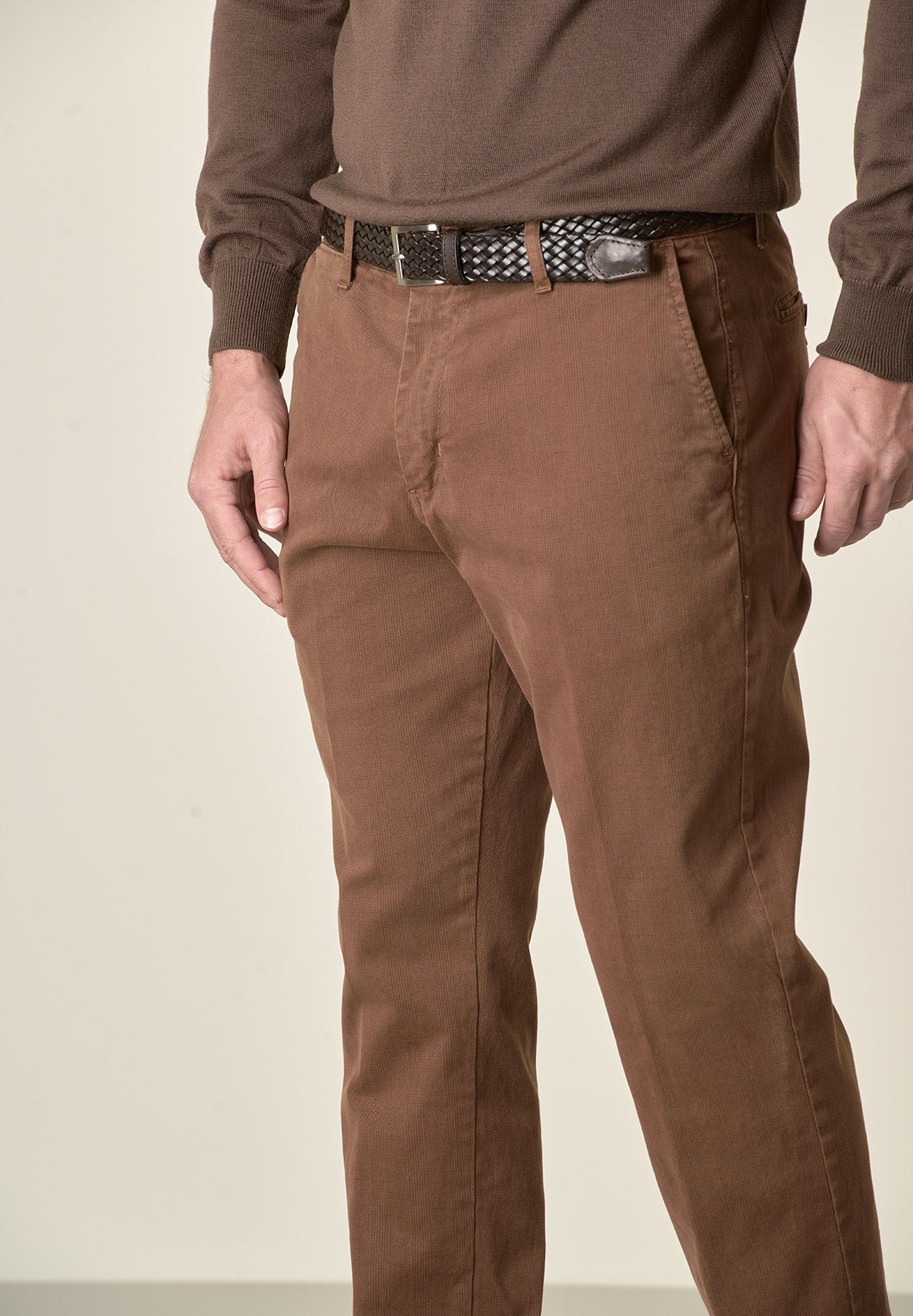 Pantalone marrone Galles cotone stretch regular fit-Angelico