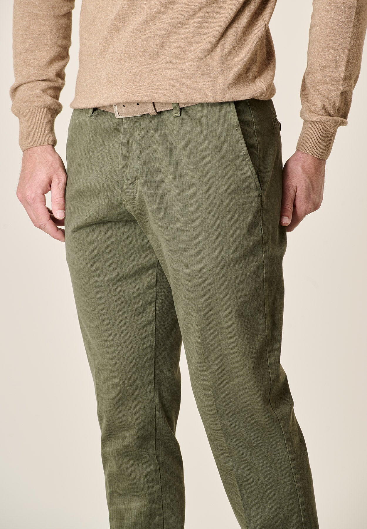 Pantalone verde militare Galles cotone stretch regular fit-Angelico