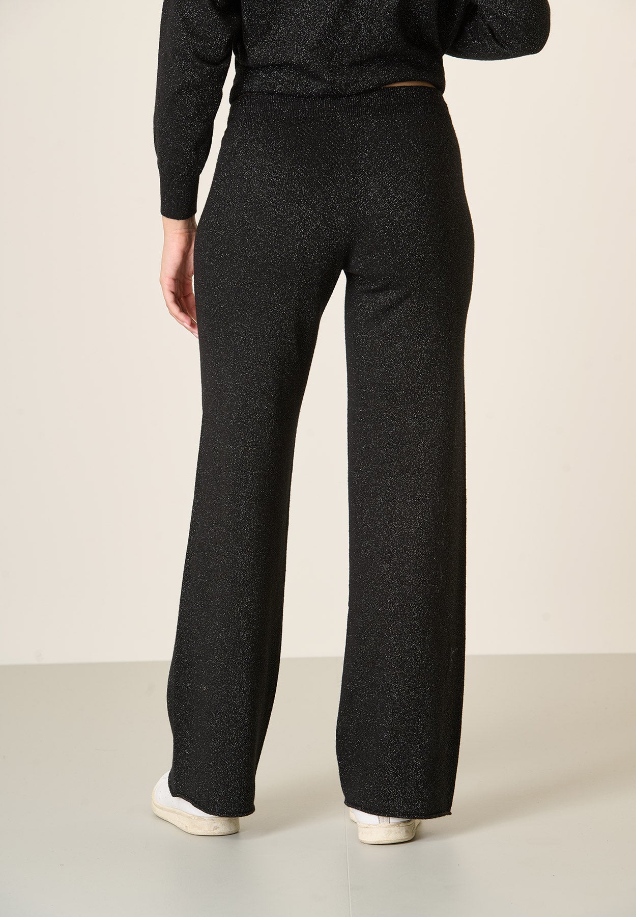 Pantalone nero lurex in maglia con coulisse-Angelico