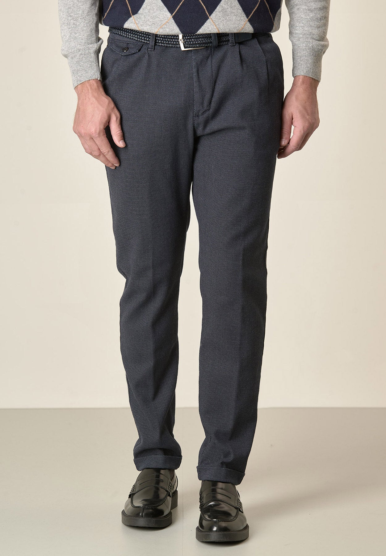 Pantalone blu microdisegno doppia pinces slim fit Angelico 1