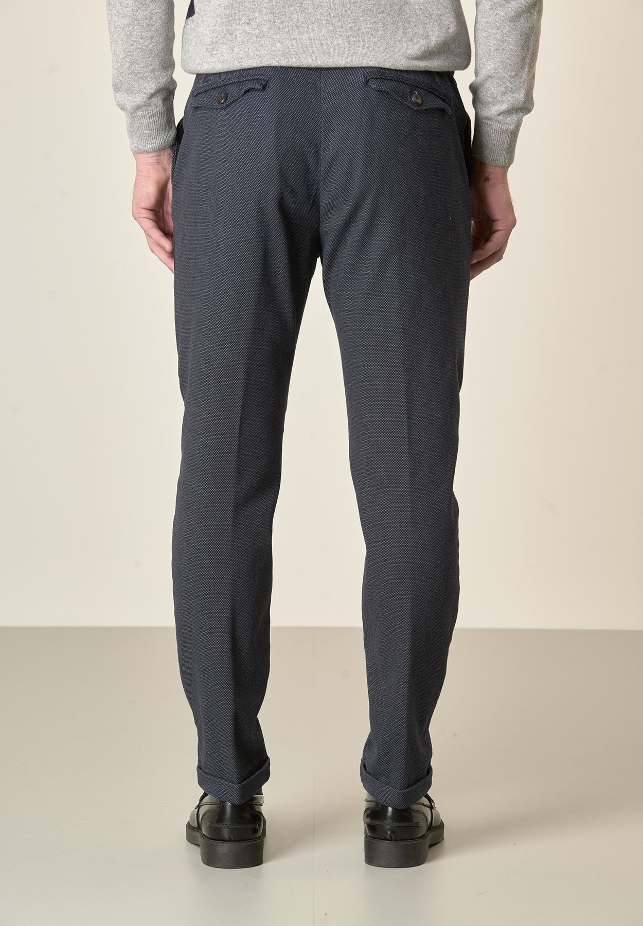 Pantalone blu microdisegno doppia pinces slim fit-Angelico