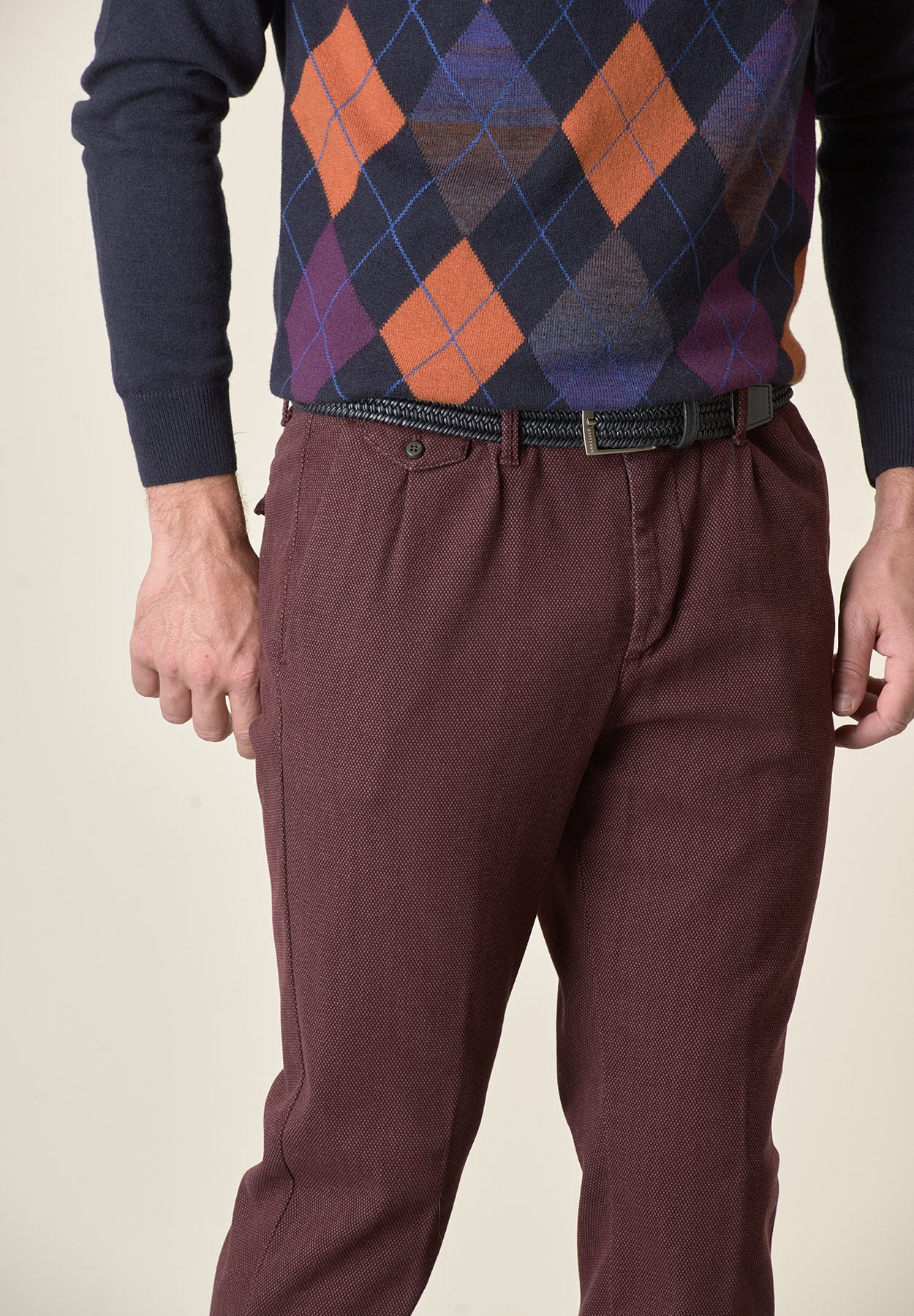 Pantalone vinaccia microdisegno doppia pinces slim fit-Angelico