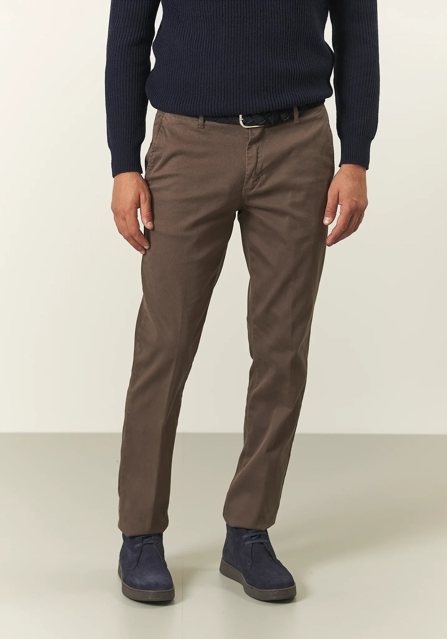 Pantalone marrone microstruttura cotone stretch slim fit
