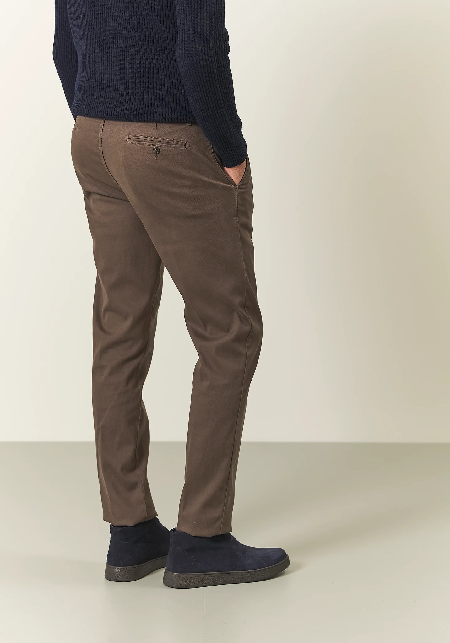 Pantalone marrone microstruttura cotone stretch slim fit