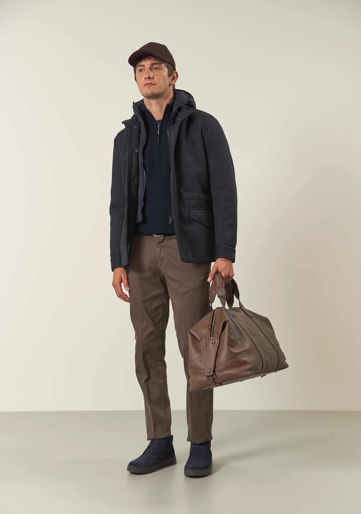Pantalone marrone microstruttura cotone stretch slim fit