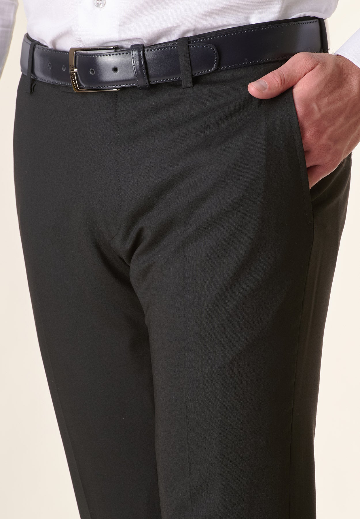 Pantalone nero tela lana stretch custom fit