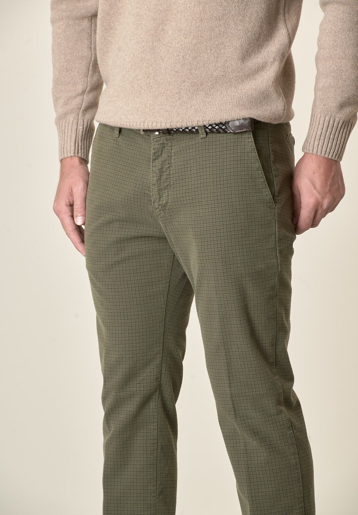 Pantalone verde fustagno Pied de Poule slim fit-Angelico