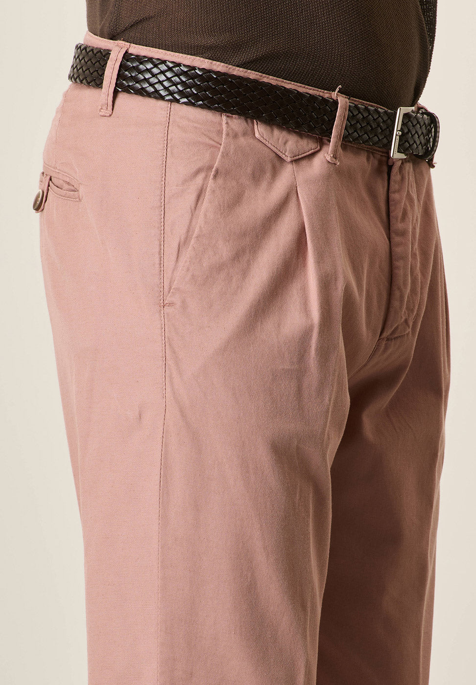Slim Fit-Hose aus Stretch-Baumwolle und Leinen in Altrosa