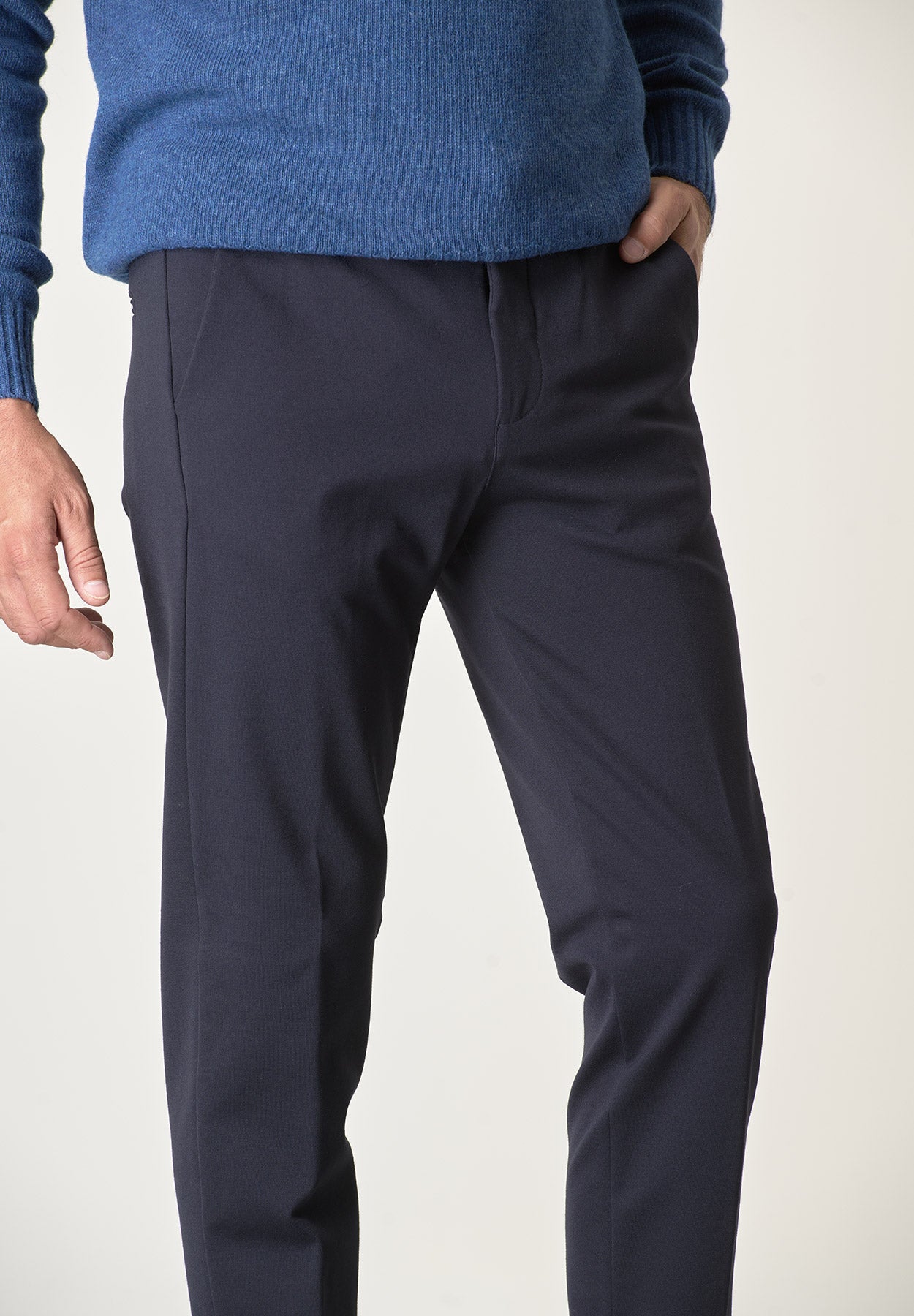 Pantalone blu punto milano con coulisse slim fit-Angelico