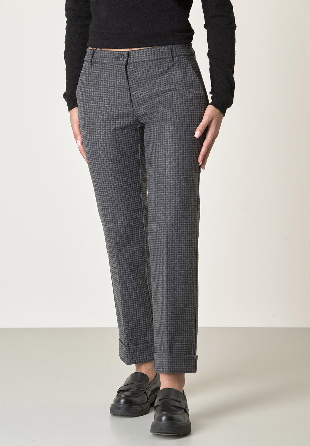 Pantalone grigio scuro fantasia rombi con risvolto-Angelico