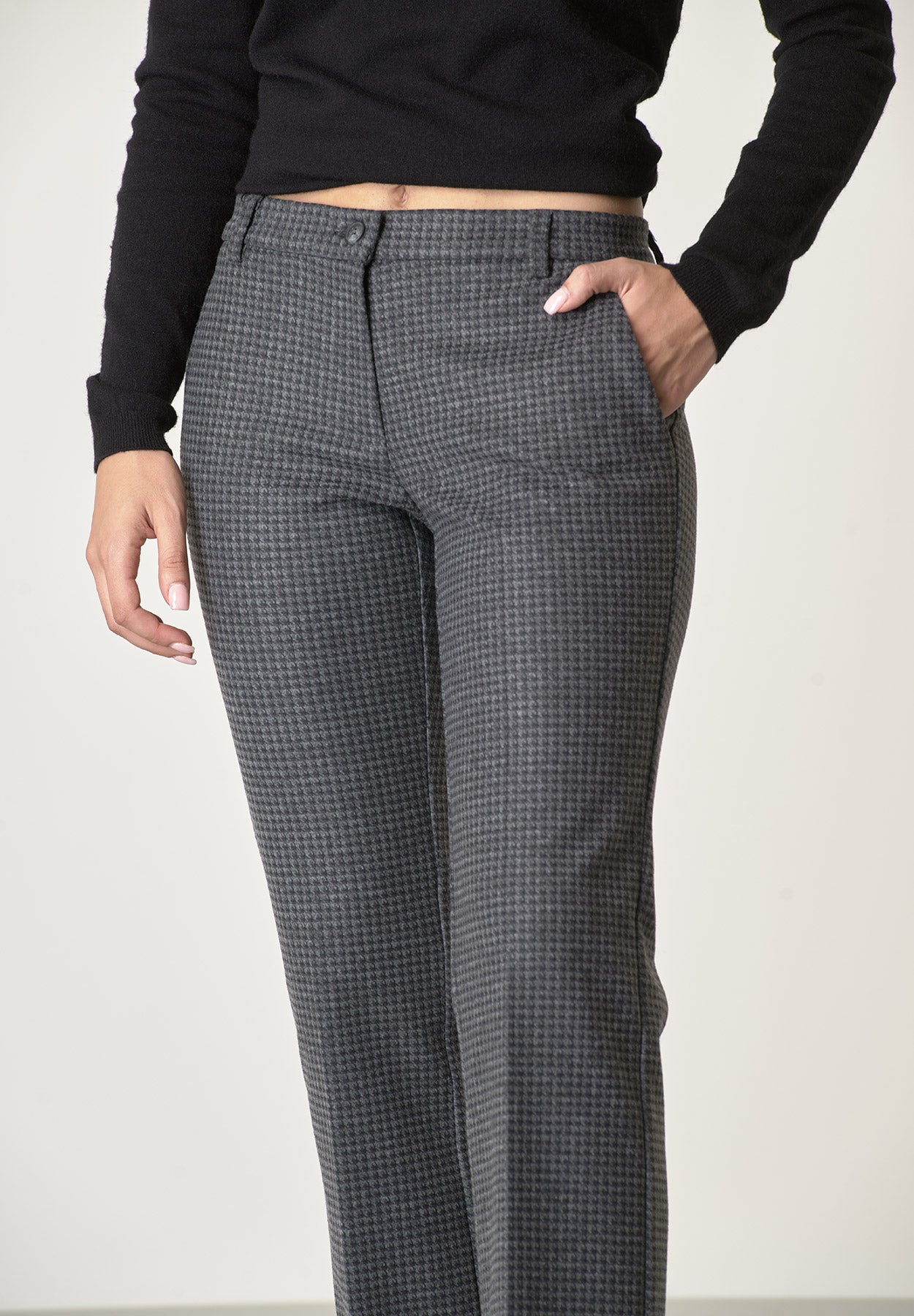 Pantalone grigio scuro fantasia rombi con risvolto-Angelico