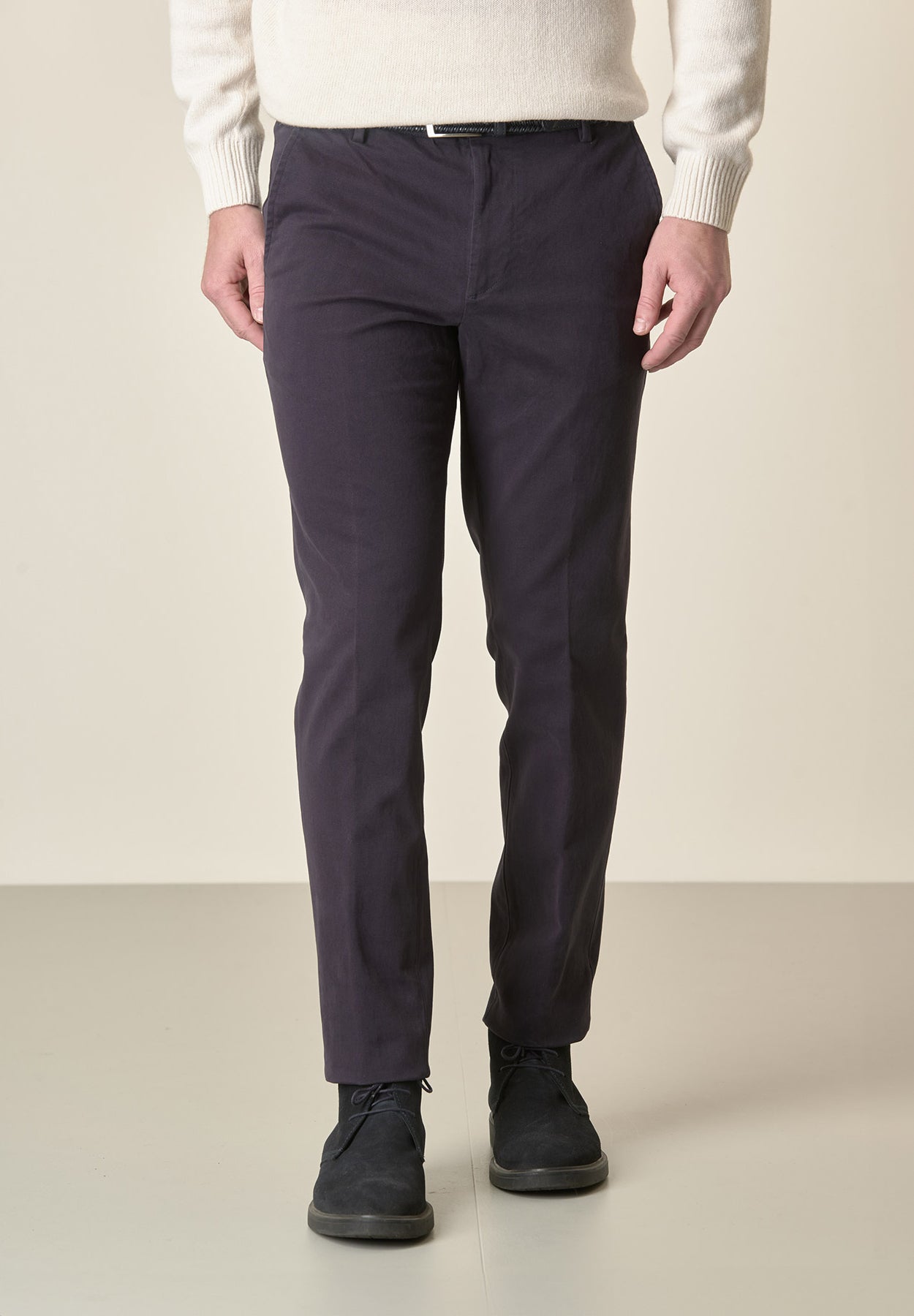 Pantalone blu sartoriale gabardina cotone regular fit-Angelico