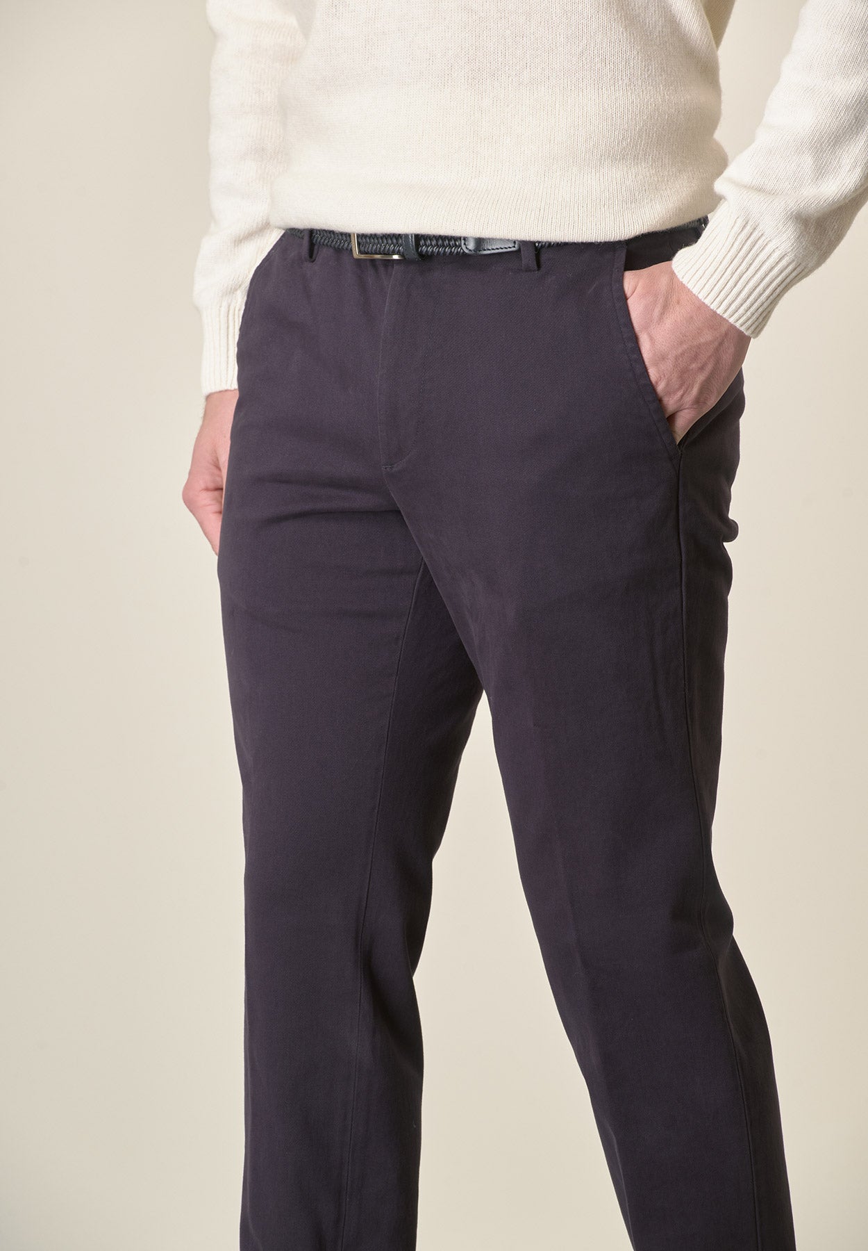 Pantalone blu sartoriale gabardina cotone regular fit-Angelico