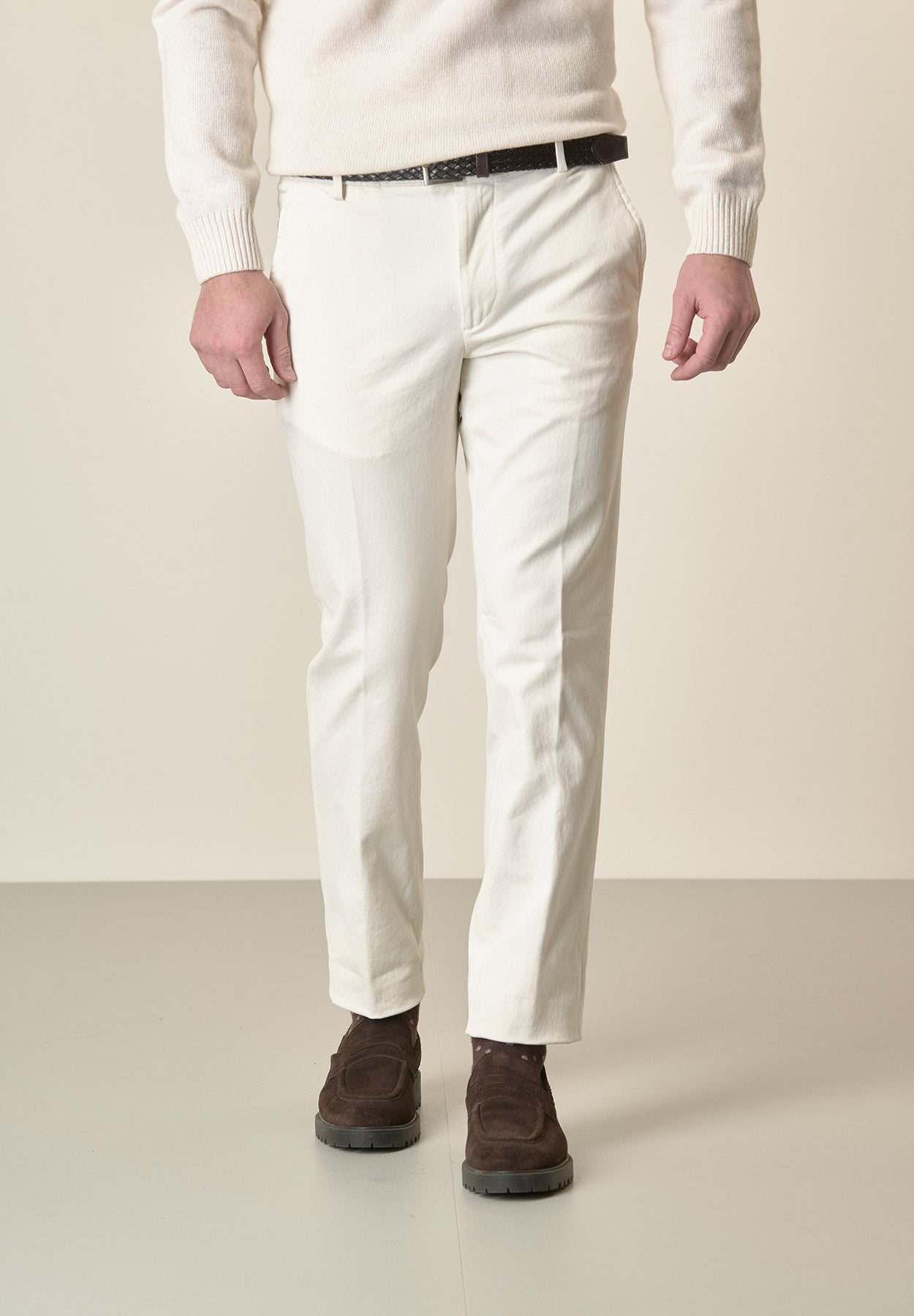Pantalone burro sartoriale gabardina cotone regular fit-Angelico